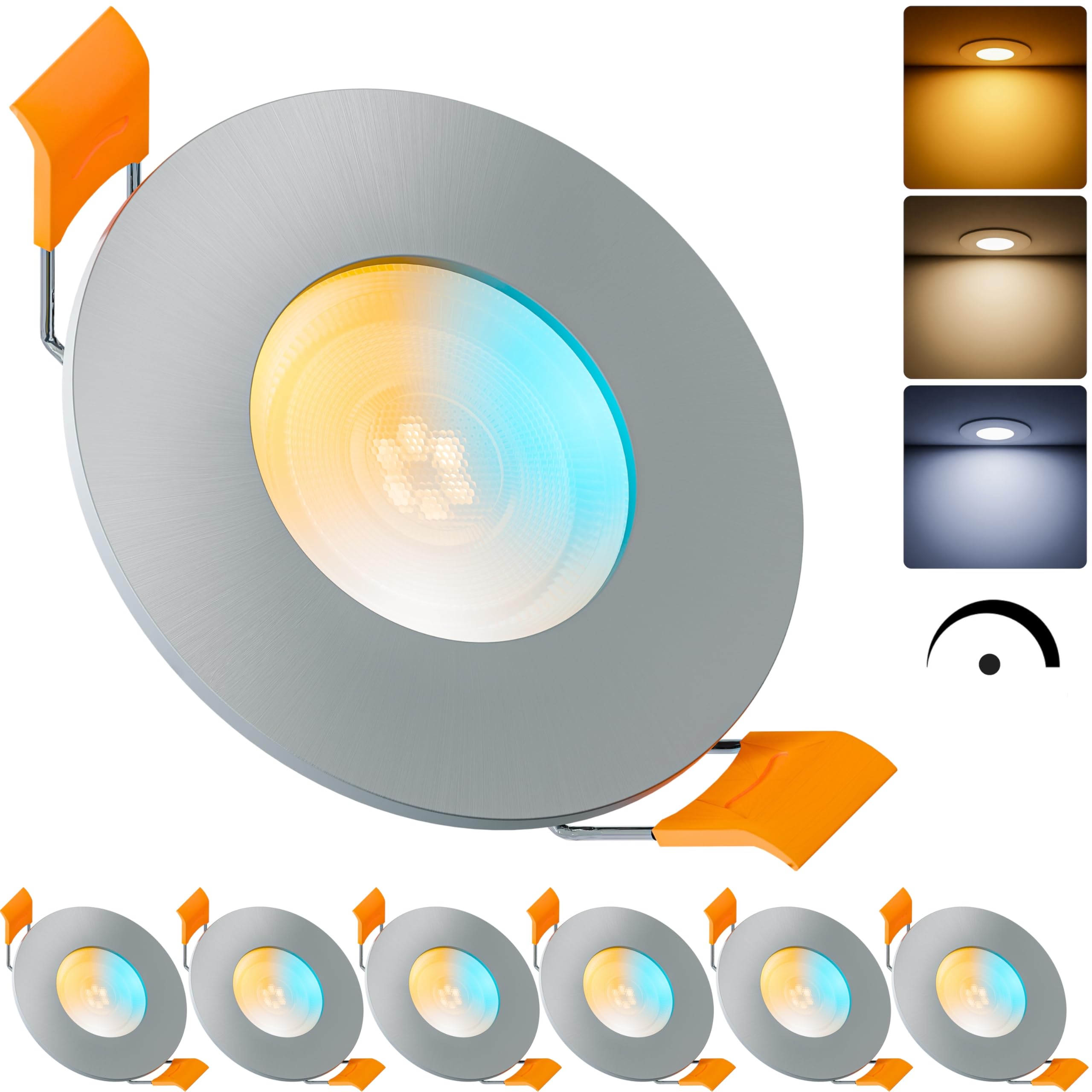 MATO 6x LED Einbaustrahler Eckig | Dimmbar, Schwenkbar, 3 Lichtfarben | 5W, 510 Lumen, CRI 90+ | Für Decke, IP20
