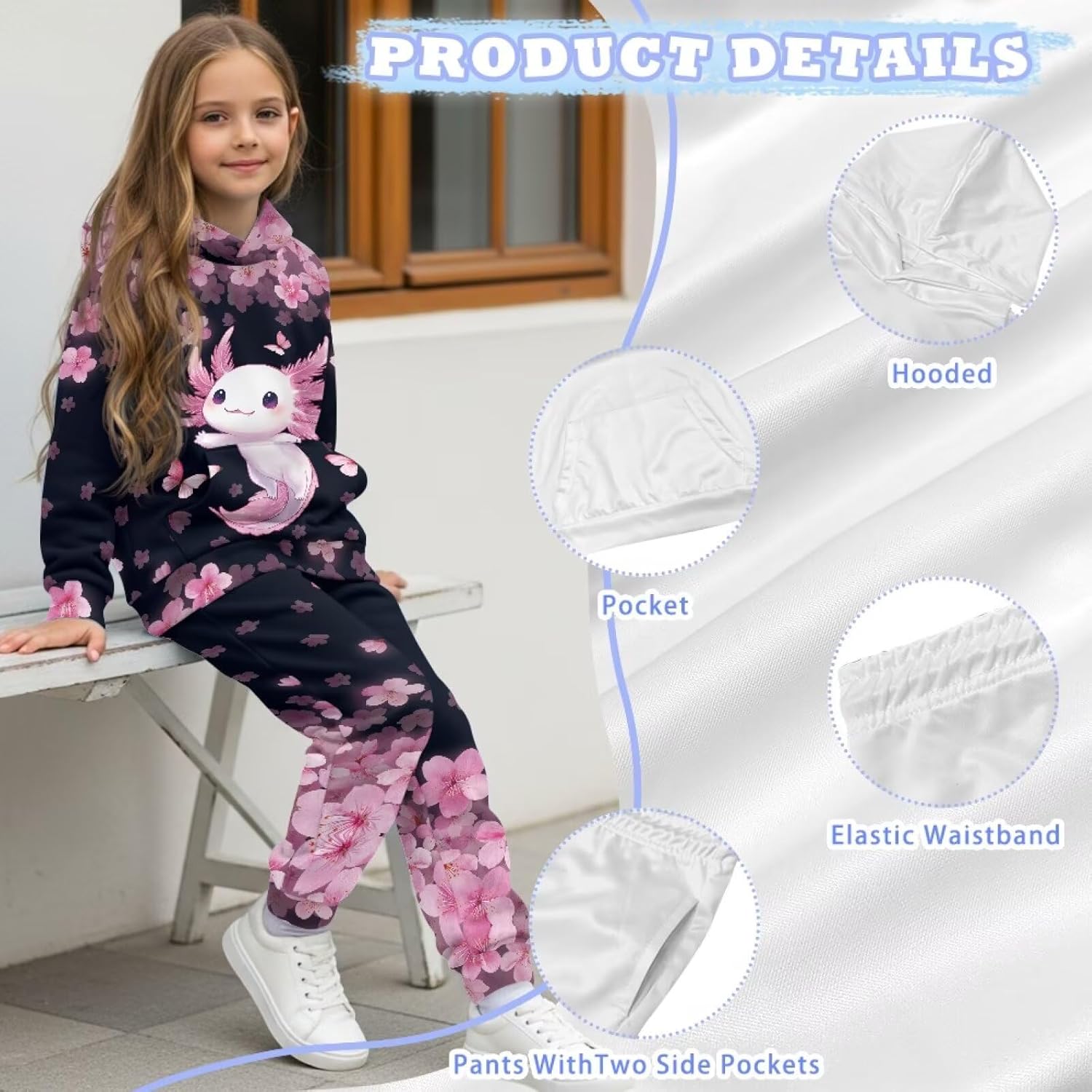 doginthehole Girls 2 Piece Tracksuit Athletic Sweatsuits Sets Hooded Sweatshirt and Jogger Sets Fall Outfits 5-12Y