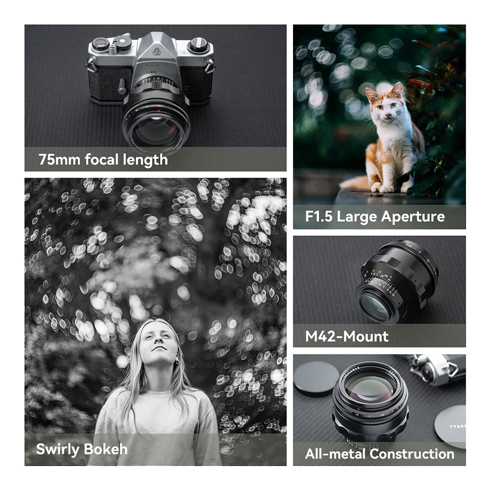 TTARTISAN 75mm F1.5 Swirly Bokeh Lens for M42 Mount Manual Focus Full Frame Camera Lens, Black - Image 4