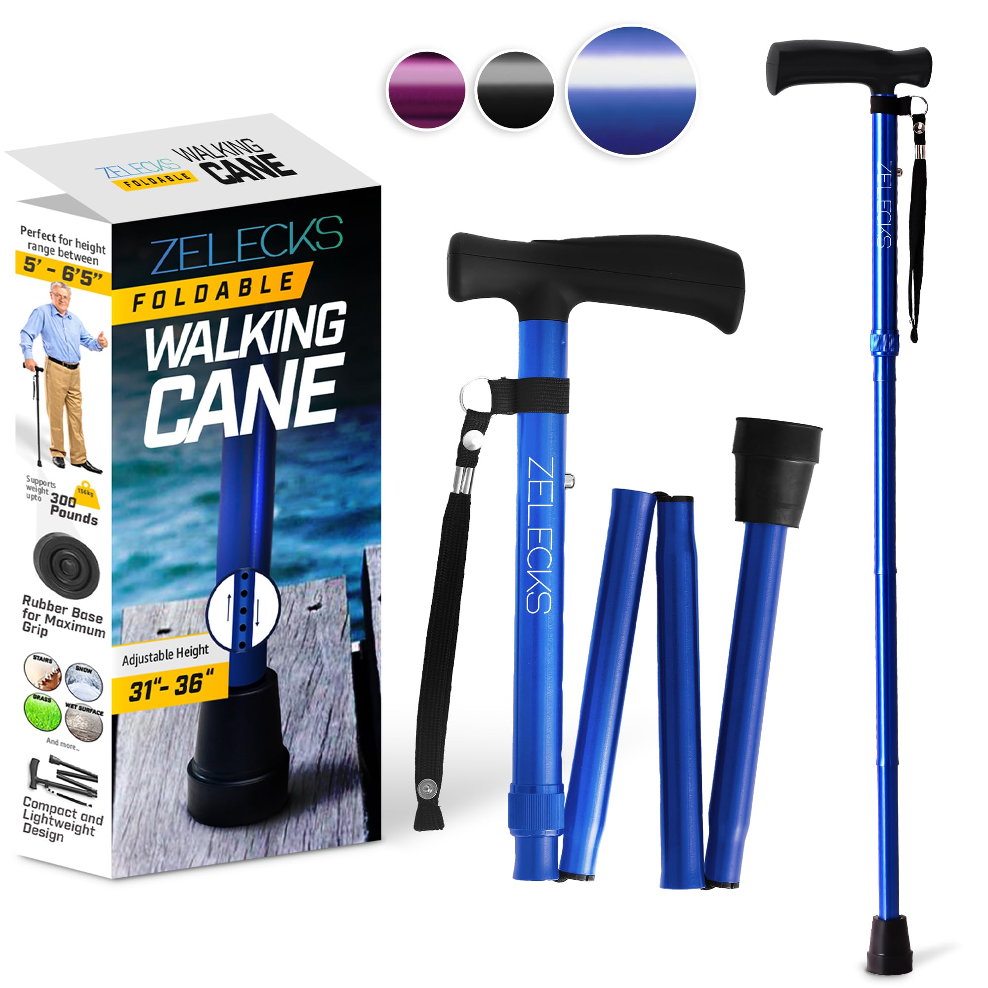 Zelecks Walking Cane - Folding Canes for Women for Stability