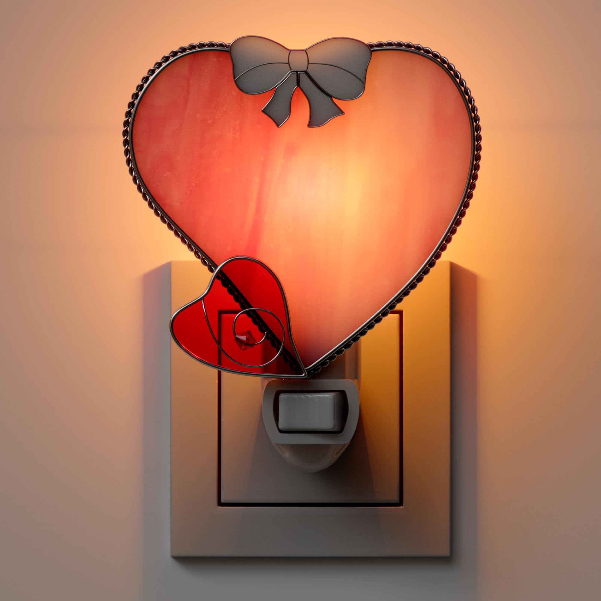 KY BOSAM Stained Glass Heart Night Lights Plug into Wall 1-Pack 7W Plug in Night Light Dusk to