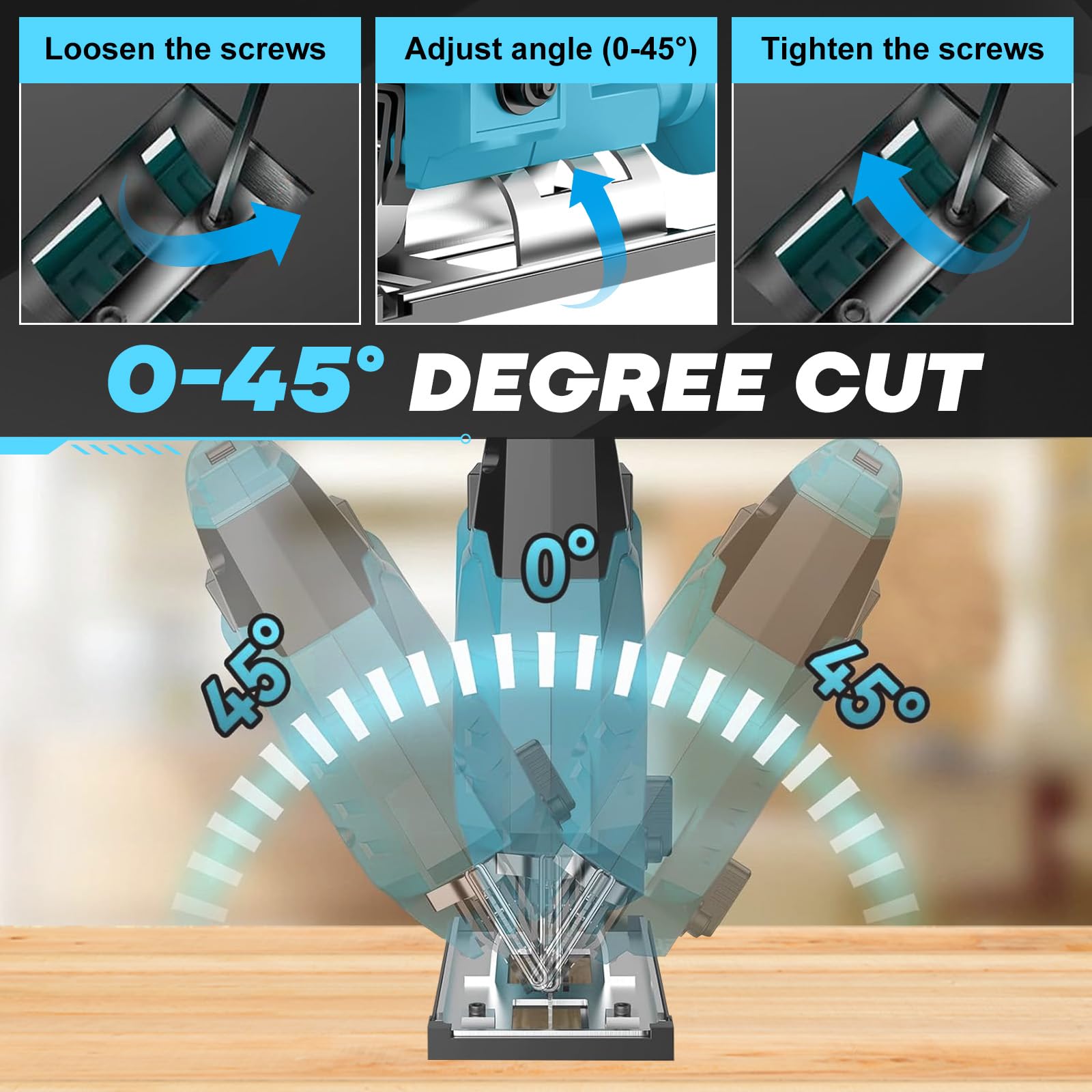Sierra de calar a batería compatible con Makita 18 V batería (sin pila), sierra de calar eléctrica sin escobillas con 45° bisel, 6 velocidades, 4 orbitales, 6 hojas de sierra (Solo útiles)