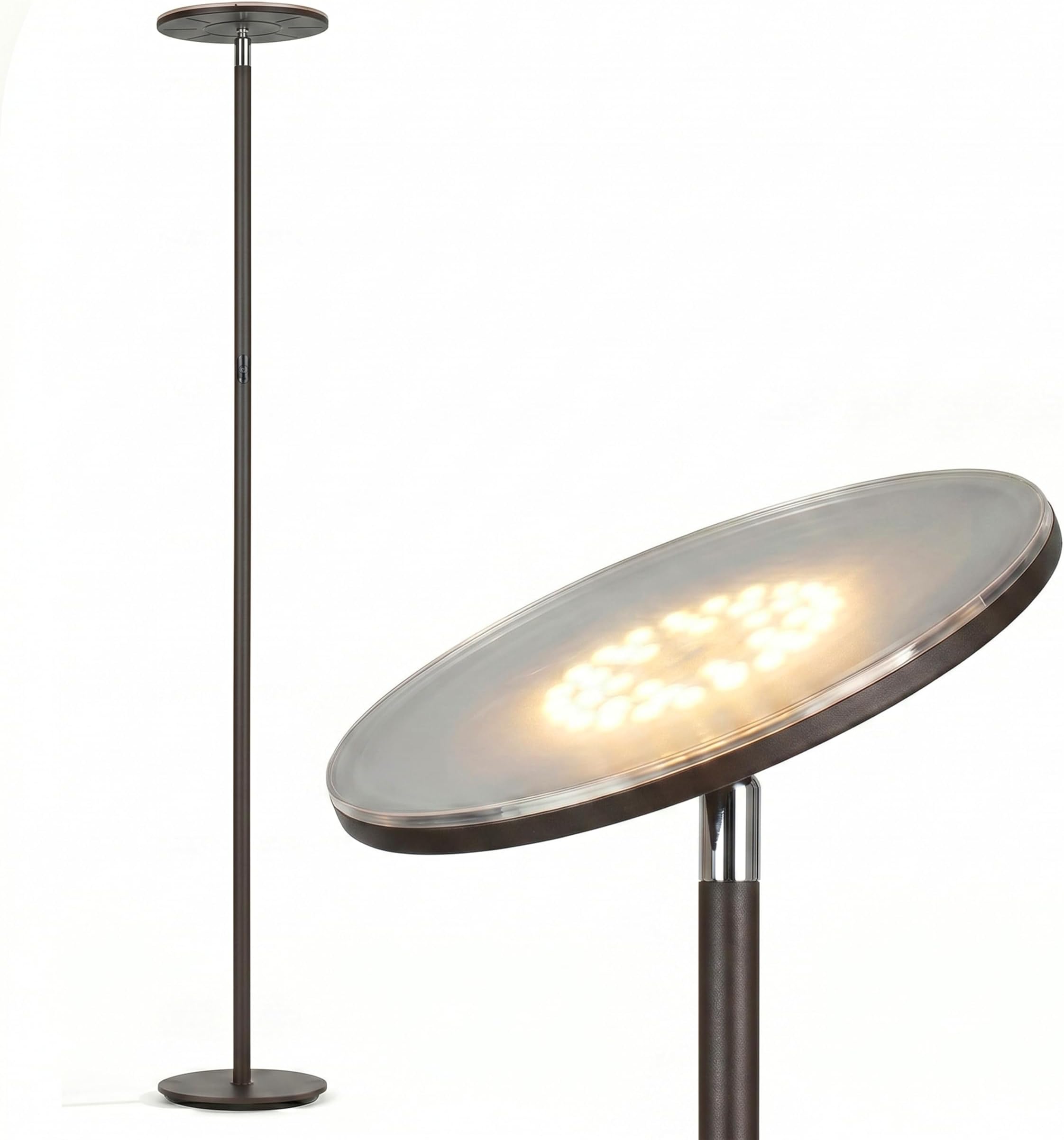 Sky Flux - The Very Bright LED Torchiere Floor Lamp, for Your Living Room & Office - Halogen Lamp Alternative with 3 Light Options Incl. Daylight - Dimmable Modern Uplight - Bronze