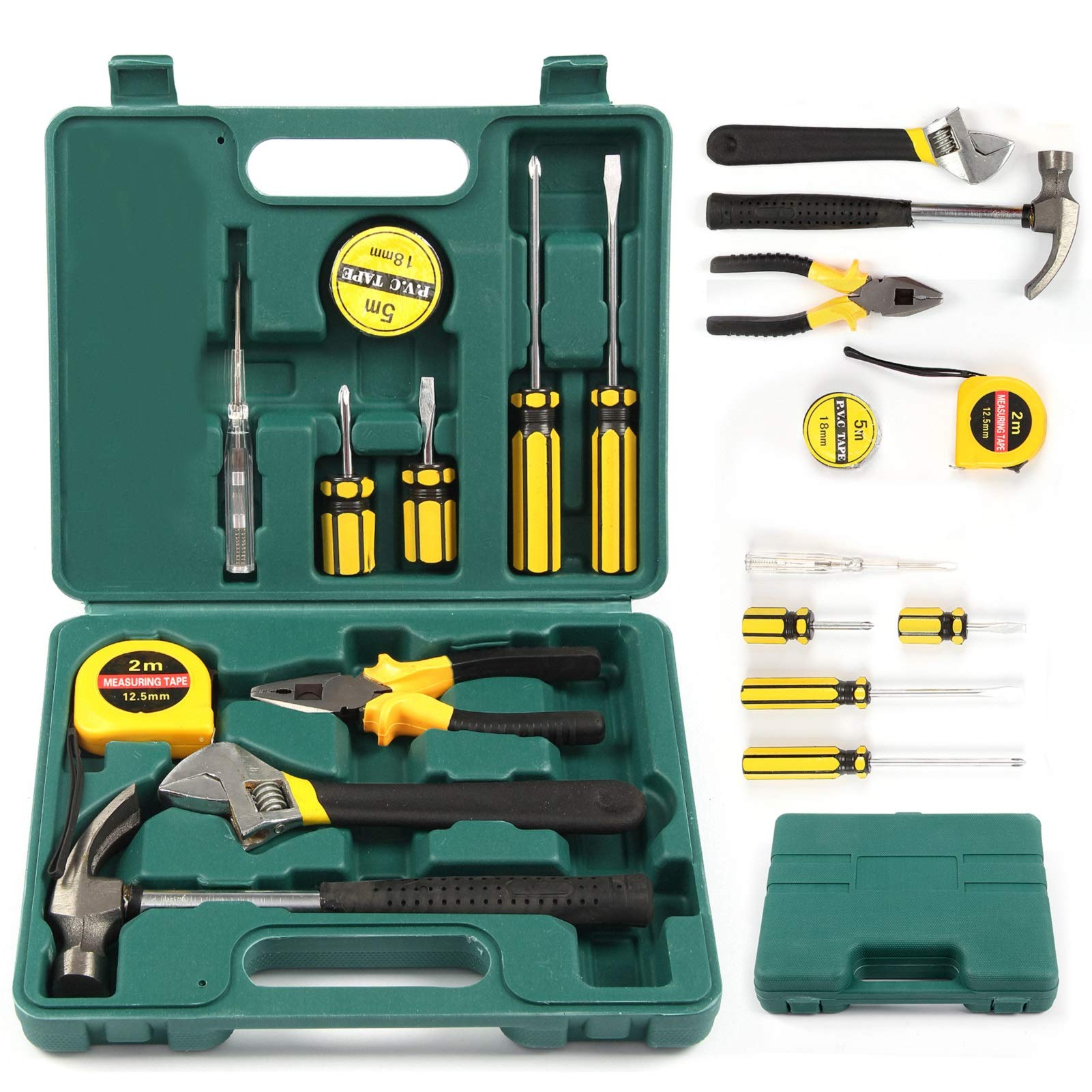 Holdfiturn 11Pcs Household Hand Tools Kit Basic Tool Box DIY Set Professional Hand Carry Tool Set Box Home Fix Repair Tool Kit