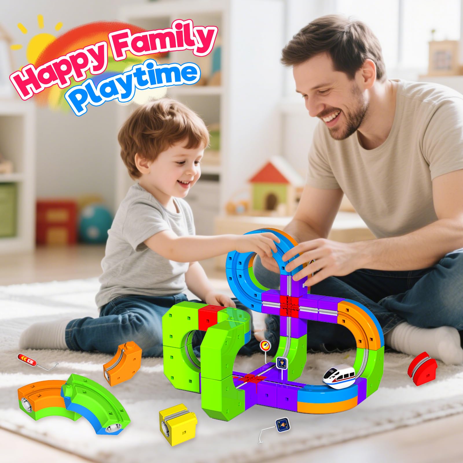 Electric Train Set for Kids, 69Pcs 3D Racing Track Set with Electric Train, Traffic Signs, STEM Train Toy Set for Boys and Girls Aged 3 4 5 6 7 8 9 10 Years Old Birthday - image 6