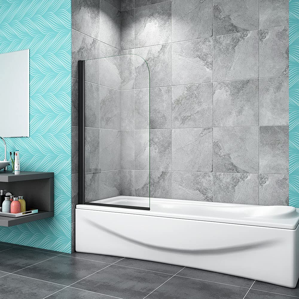 Acezanble Black 800X1400mm Modern Matt Frameless 180 Pivot Bath Shower Screen 5Mm Glass Panel