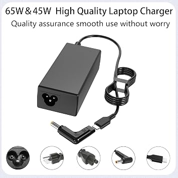 Charger Compatible with Lenovo Laptop Computer-2 Tips 65W 45W USB C Laptop Charger and Round Tip 4.0 * 1.7mm IdeaPad AC Adapter