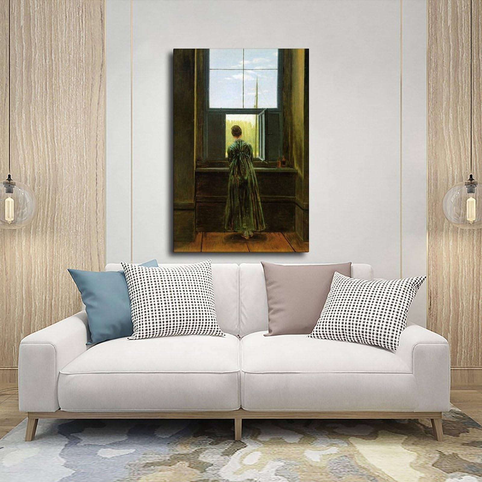 Póster de mujer en la ventana de Caspar David Friedrich para estética de habitación, lienzo para pared y marco impreso, 30,5 x 45,7 cm