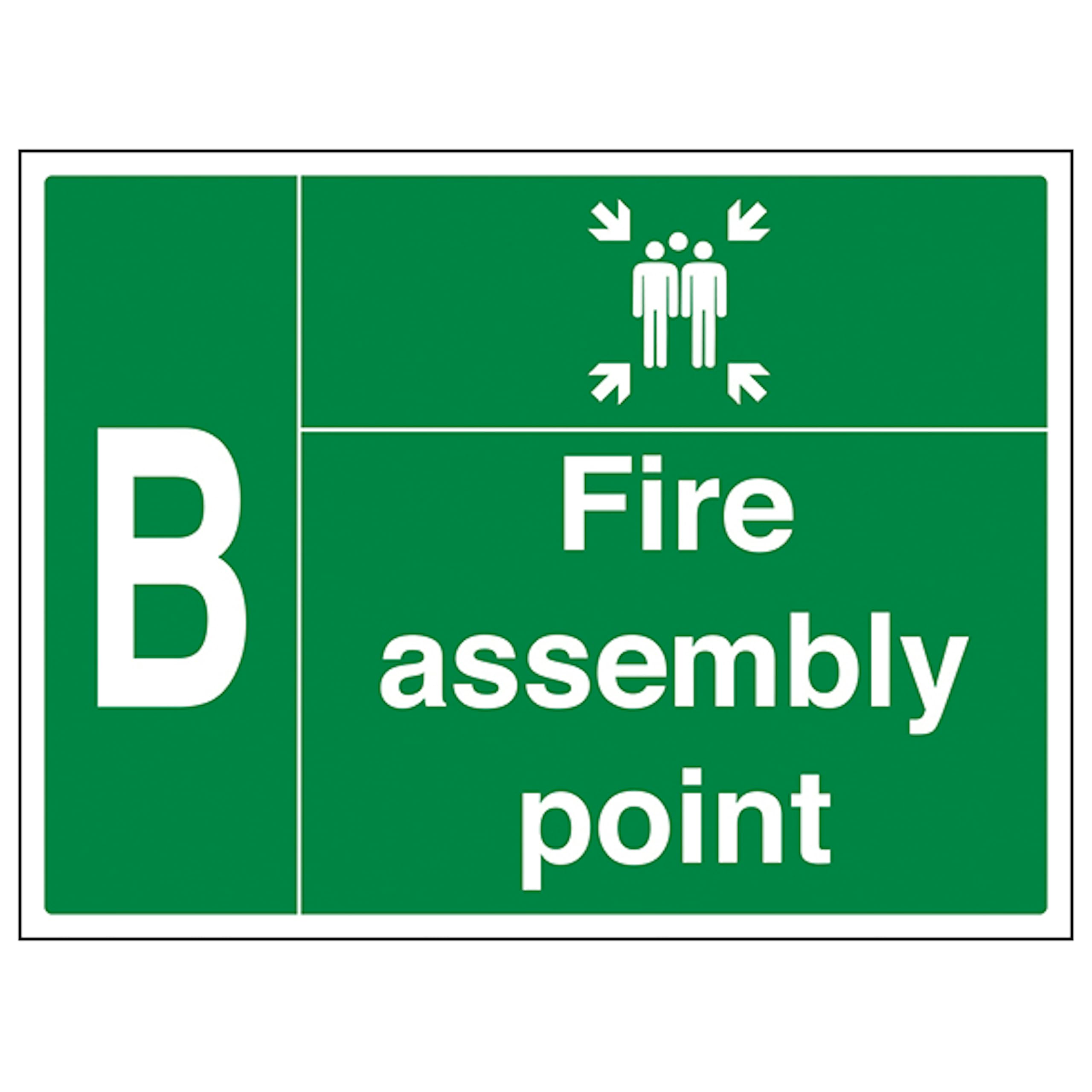 V Safety Fire Assembly Point with Family and Letter B 600 x 400 mm - 2mm Rigid Plastic Safety Sign
