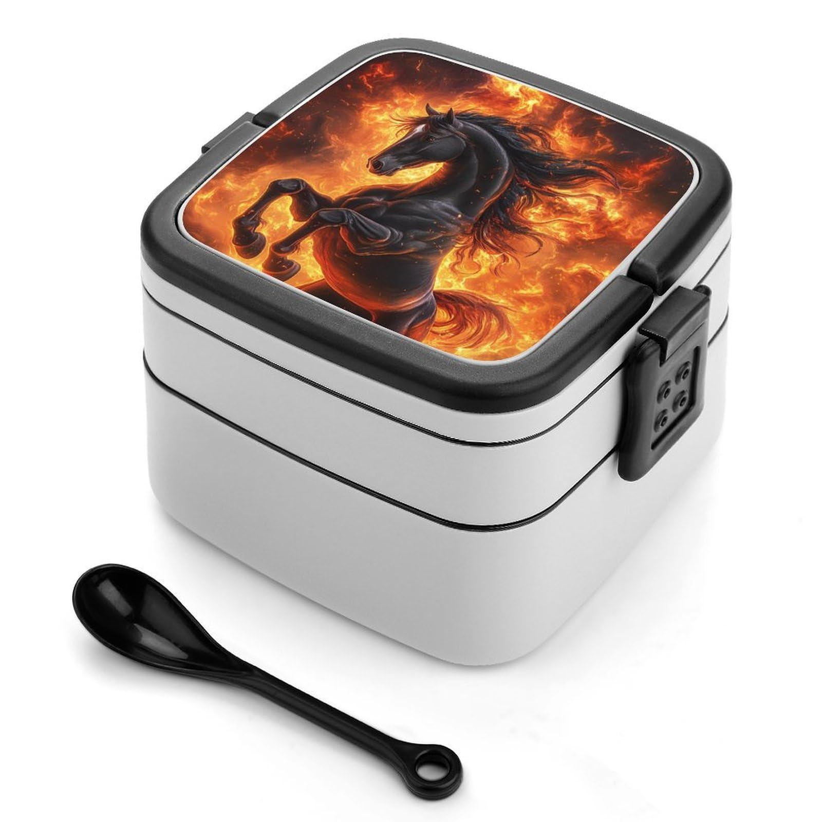 CGSBNGHA Fire Horse Bento Lunch Box 2 Layer Lunchbox Food Container for Adults Office