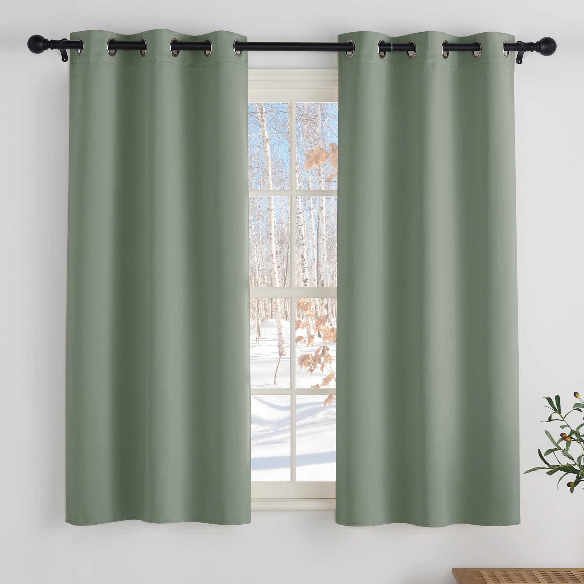 PONY DANCE Cortinas Cortas para Ventanas Curtains Blackout for Living Room Cortina Opaca de Puerta de Salon Dormitorio Cocina Comedor 2 Piezas con Ojales,90x150cm,Verde Salvia Global Recycled Standard OEKO-TEX STANDARD 100 Global Recycled Standard Global Recycled Standard