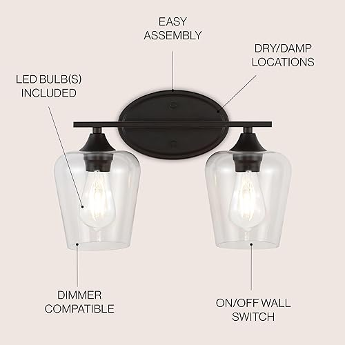 Miniatura 2 de JONATHAN Y JYL7546A Jayne 15.75 pulgadas 2 luces de hierro  vidrio rústico LED de tocador país francés 2700K 4W bombillas entrada, vestíbulo,