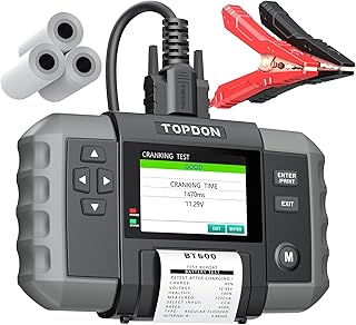 Car Battery Tester, TOPDON BT600 12V, 12V/24V Cranking Tests and Charging Alternator Load 100-2000CCA Digital Battery Voltage Tester, 3.5" Screen with Built-in Printer