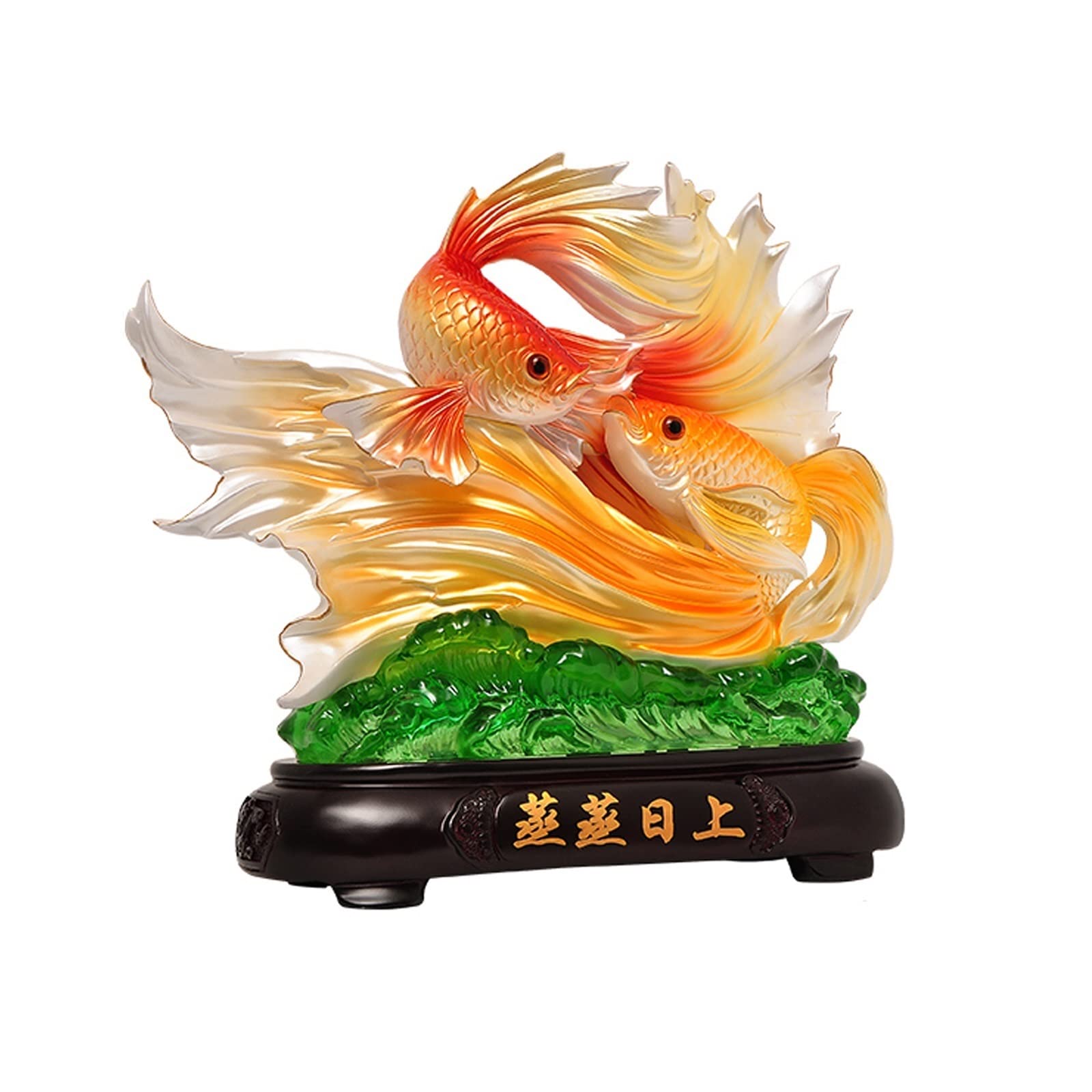 Posąg Buddy do wnętrz Feng Shui Ozdoby Fortune Goldfish Lucky Standue Mały Standue Biuro Salon Dekoracja Biznes Otwarta Złota Statua Medytująca Statua Buddy Rzeźba (B)