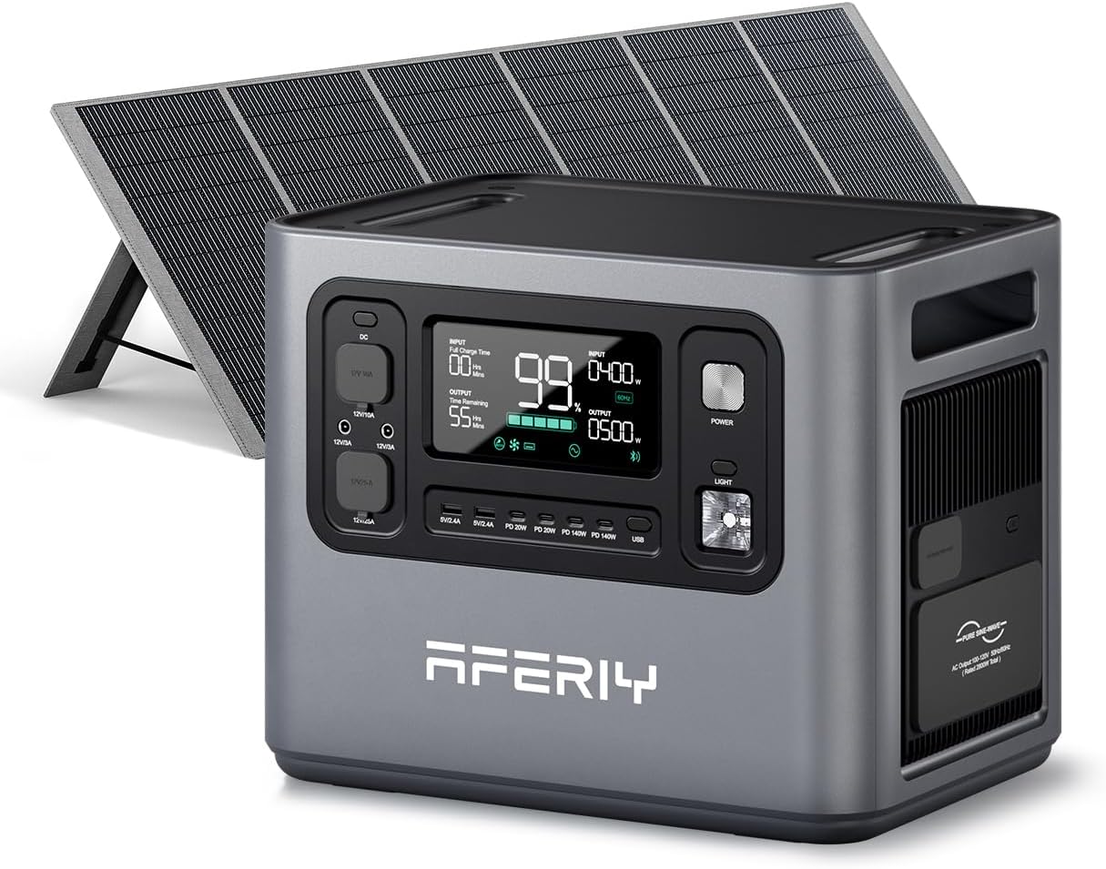 AFERIY P280 2800W Portable Power Station with 200W*2 Solar Panel, 2048Wh LiFePO4 Battery Backup with AC & Solar Charging, Quiet Generator for Home Use, Outdoor Camping, RV, Emergency Power Supply