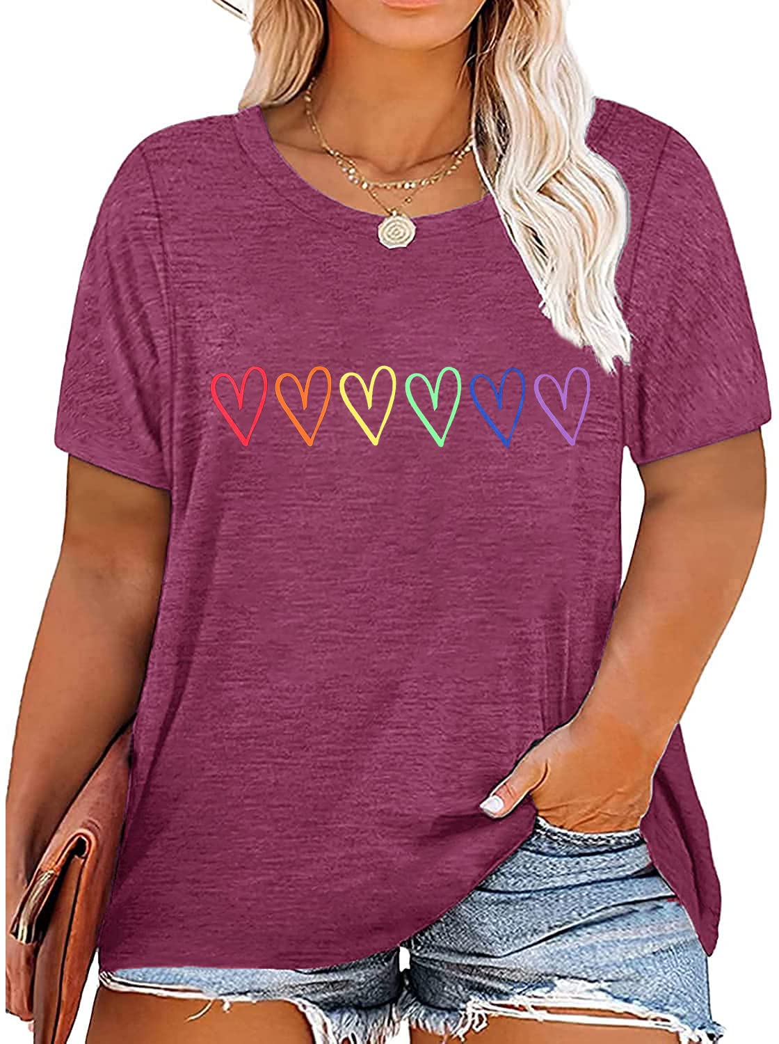 Plus Size Pride Shirt for Women Rainbow Graphic Tees LGBTQ Equality T-Shirt Funny Letter Print Short Sleeve Tops Blouse