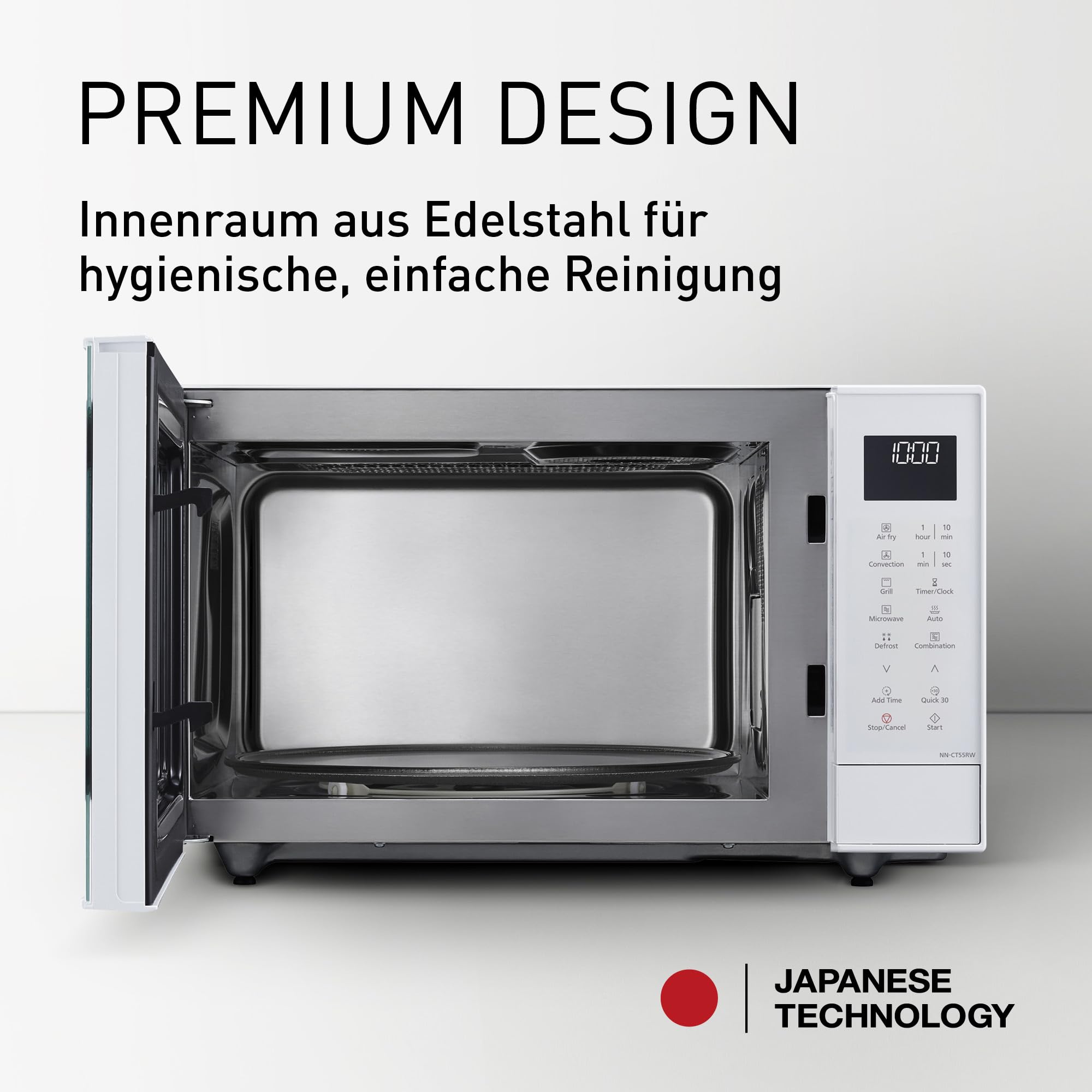 Panasonic NN-CT55RWEPG 27L 4-in-1 Kombi-Mikrowelle mit Airfryer-Funktion, 1000W Inverter, 1300W Grill, Umluft, Airfry, 19 Automatikprogramme, Weiß