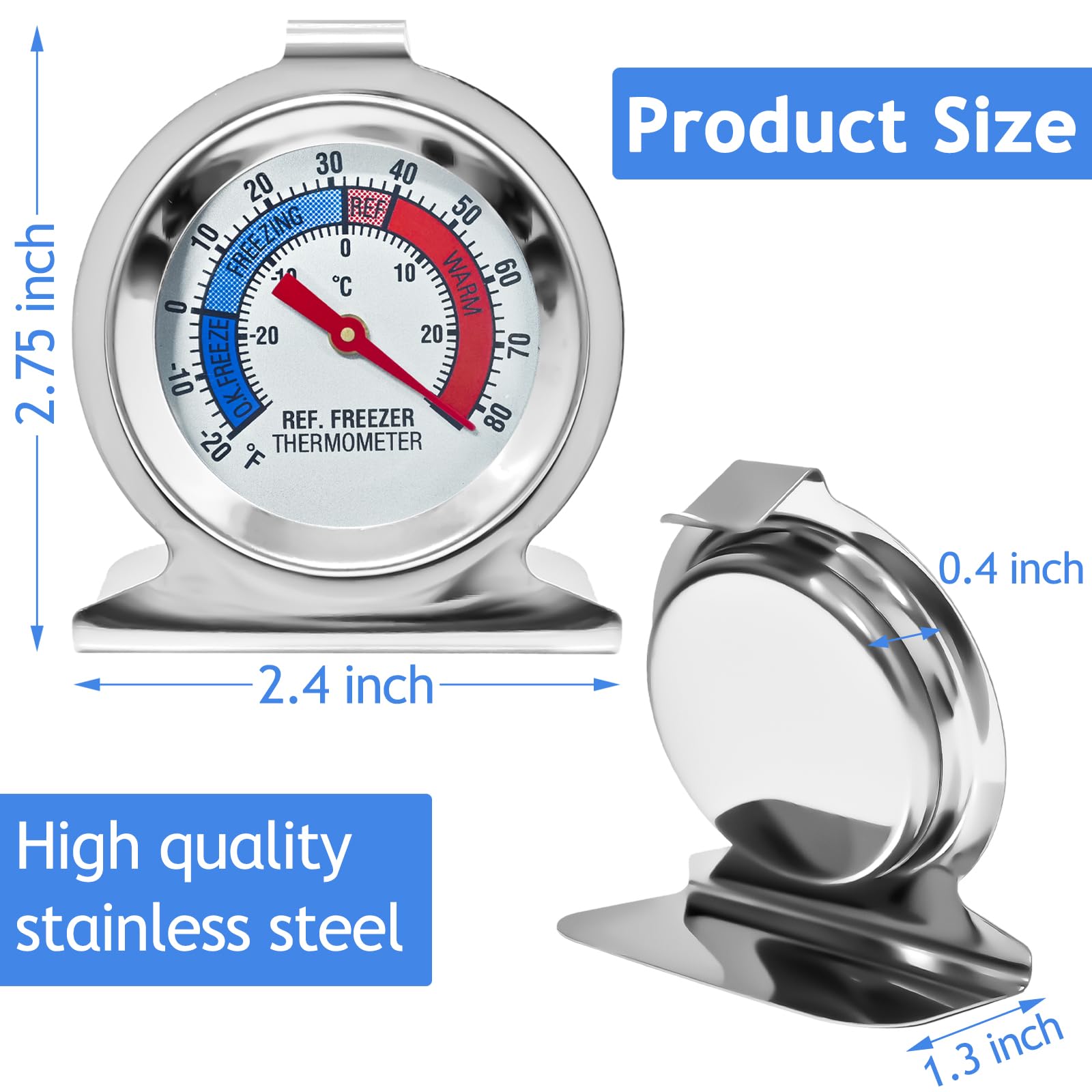 Paquete de 12 termómetros para refrigerador y congelador, esfera grande, termómetro de nevera con doble escala -30 ~ 30 °C/-20 ~ 26.7 °C para congelador y refrigerador