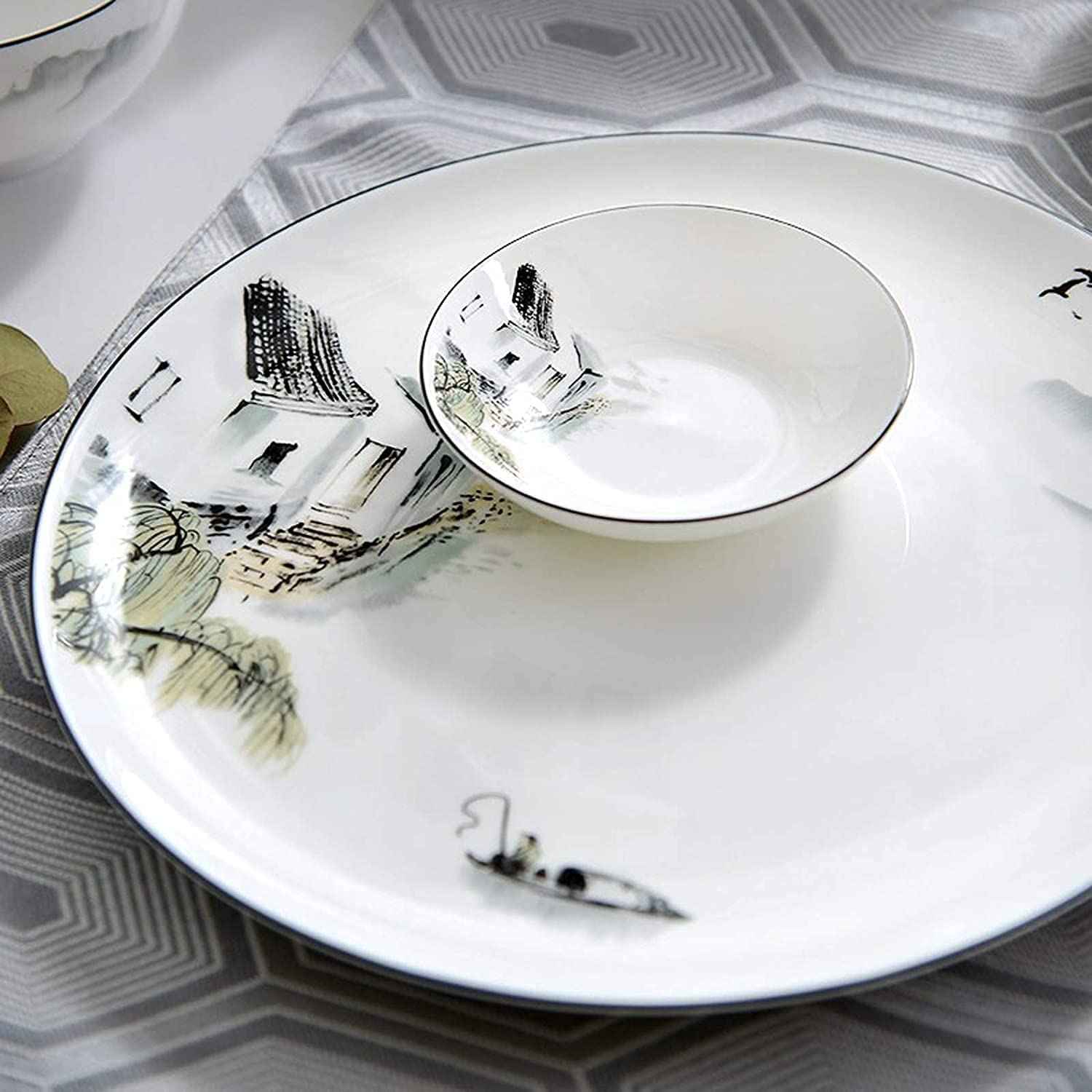 H3TF5J Luksusowe ceramiczne zastawy stołowe, 50 sztuk kości w Chinach, zastawa stołowa, piekarnik mikrofalowy bezpieczny zastawa stołowa, zastawa stołowa na przyjęciu rodzinnym, ręcznie malowane