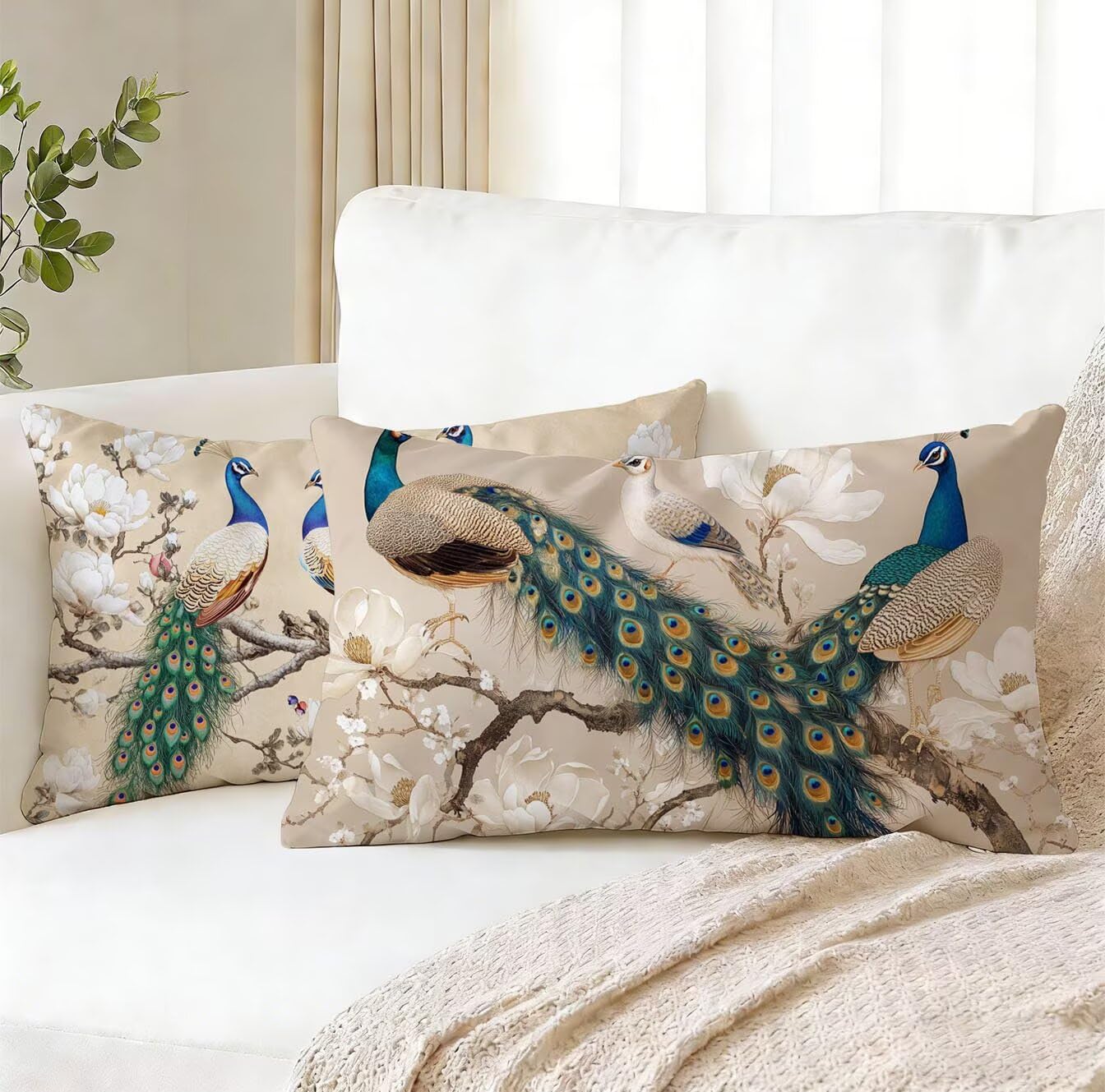 Cuscini per Divano 50x70 Set da 2 Colore tè Cuscini per Divano Esterno Giardino Copricuscini Copricuscino Letto Velluto Federe Cuscino Letto, per Soggiorno Sedie Balcone Campeggio Spiaggia, Paone x-82