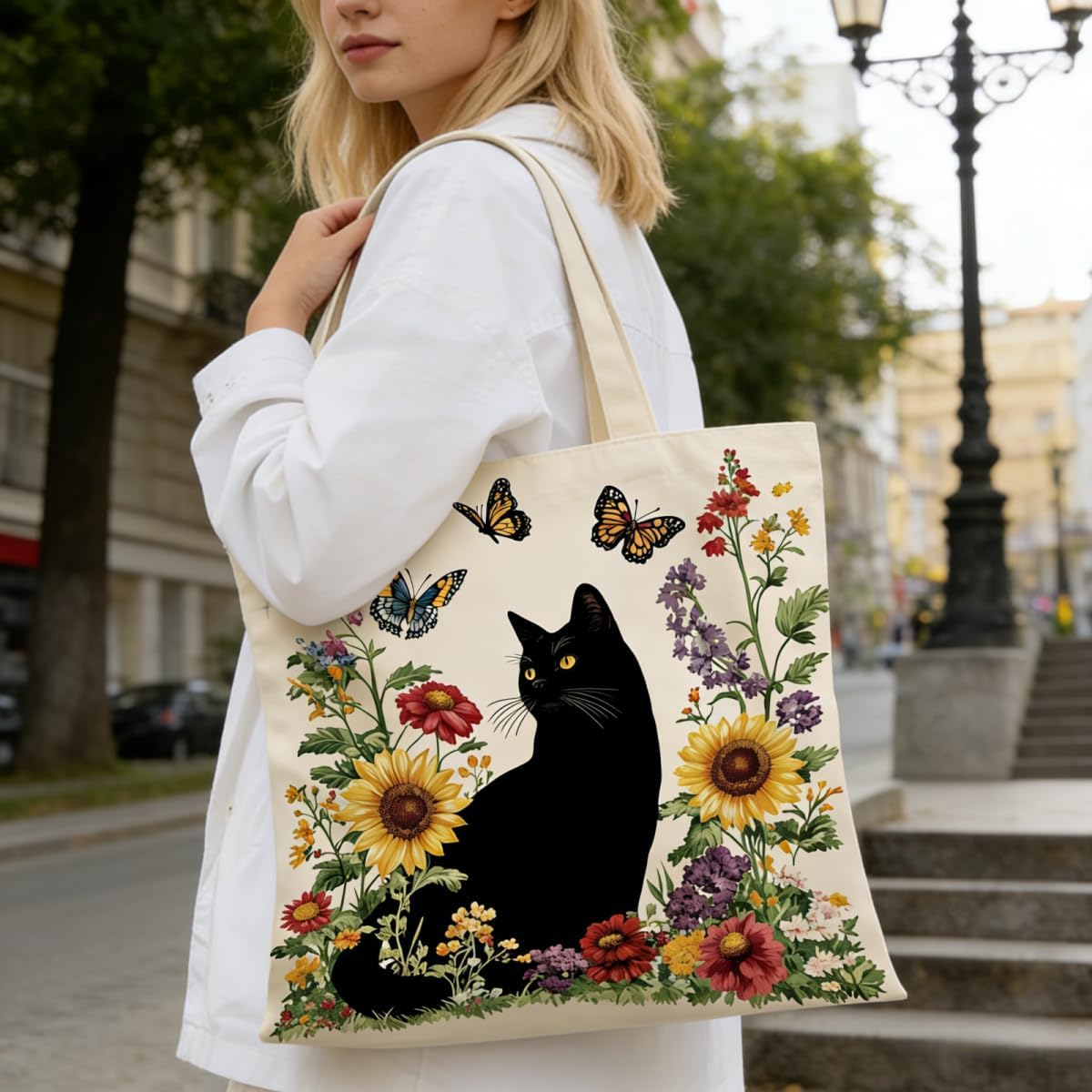 Canvas Tote Bags Reusable Shopping Bag for Women with Zippered Inner Pocket Magnetic Snap Closure image 2