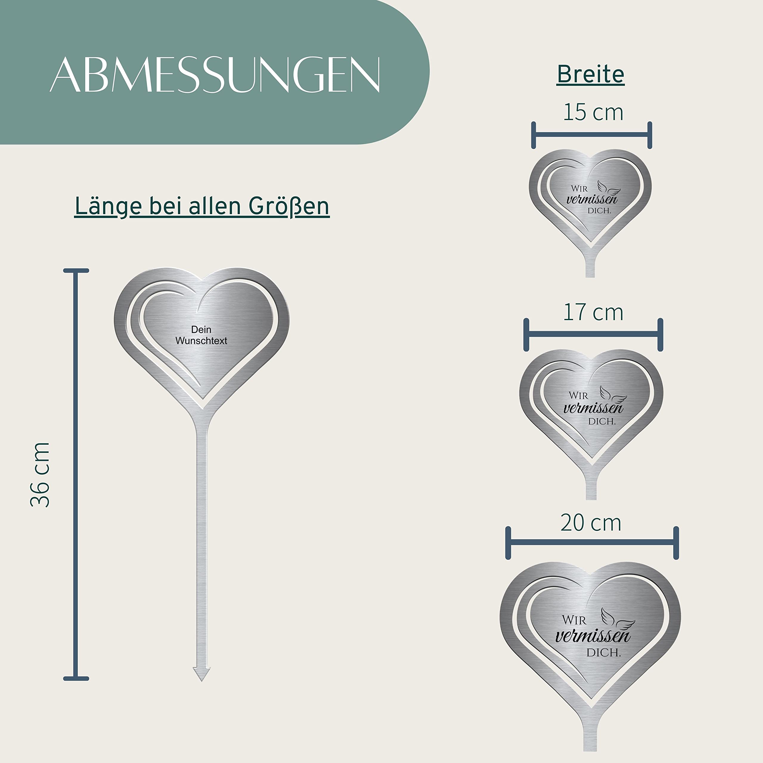 CHRISCK Design Herz Grabstecker Aus Edelstahl – Personalisierbar Mit Namen Oder Spruch, Wetterfest Für Grab Oder Zuhause