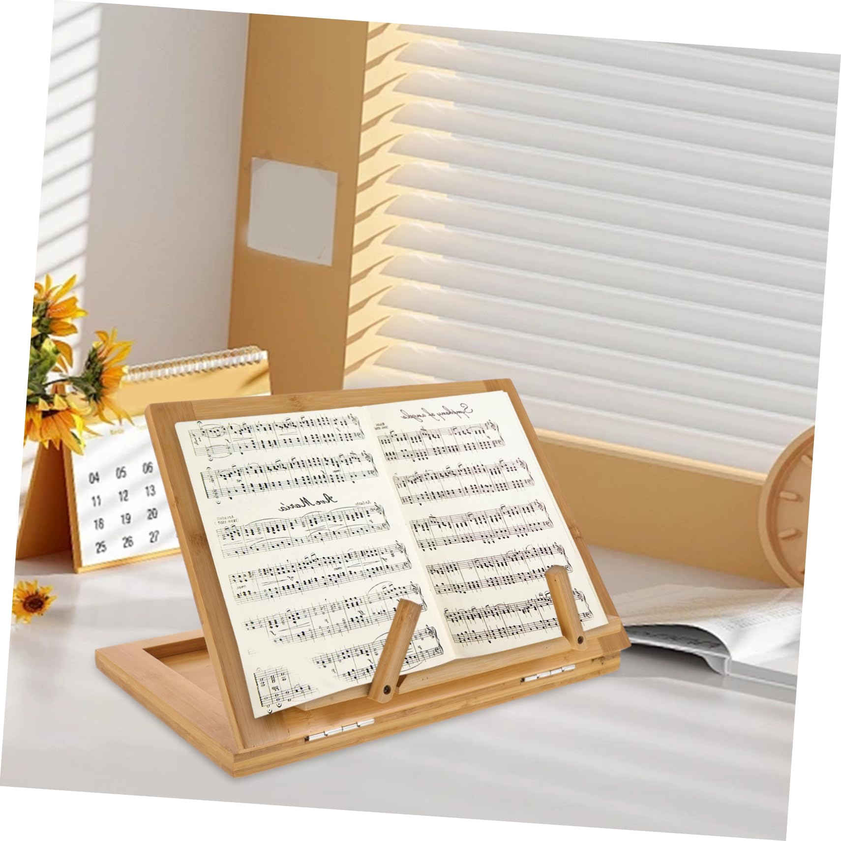 Leggio per Spartiti in Bambù Beige, Supporto Portatile per Libri e Musica, Protezione per Spartiti e Soluzione Organizzativa per Lettura e Setup Musicale