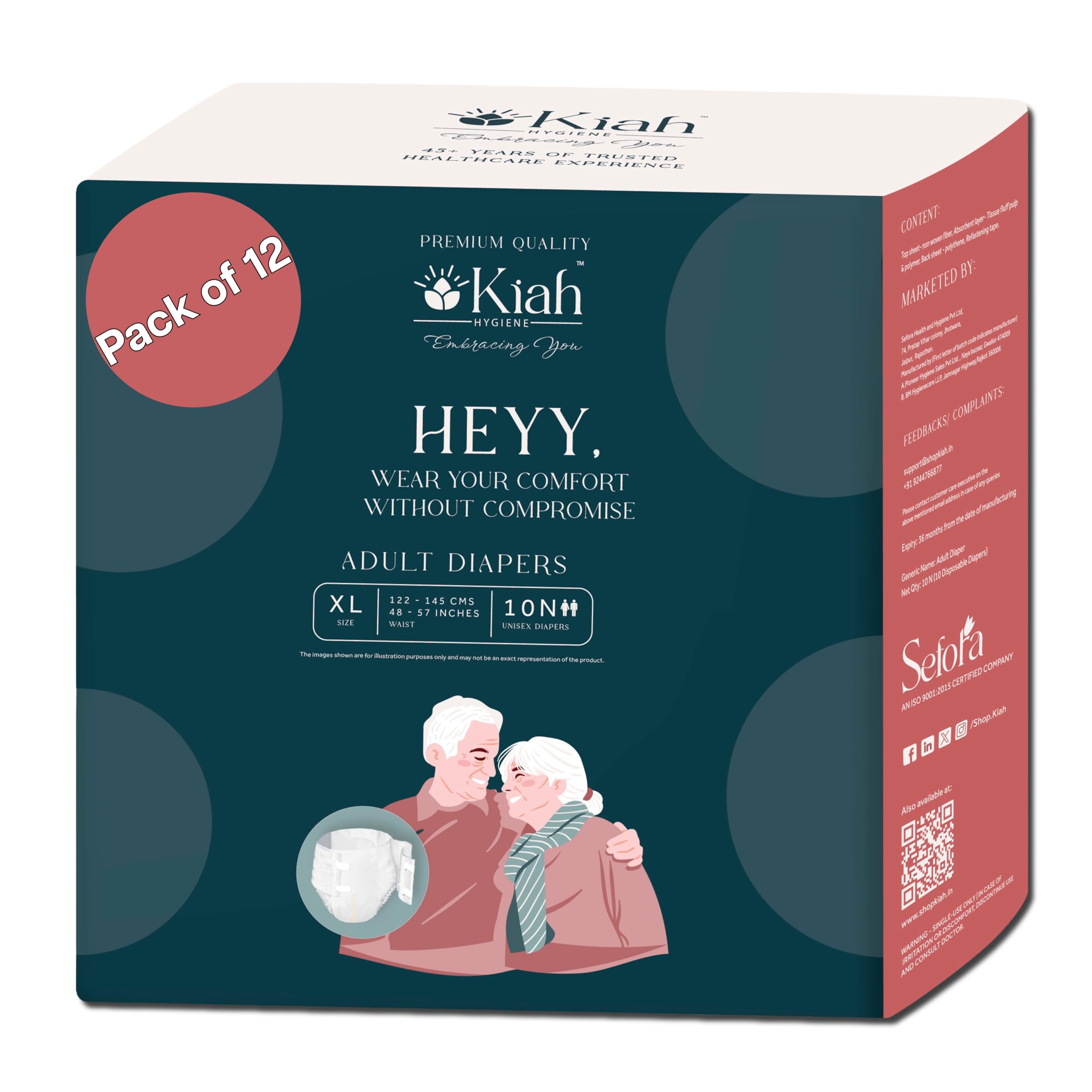 Adult Tape Style Diapers | XL Size (48''-57" | 122-145 cm) | Men & Women Unisex Ultra Comfort ,120 Count | Upto 10 -12 Hrs of Maximum Absorption and Leak Protection| Breathable Material-Odour Control | Pack of 12-image-31