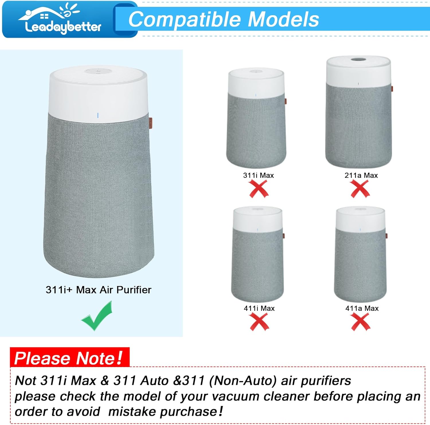 Leadaybetter 2 Pack 311i+ Max Replacement Filter for Blueair Blue Pure 311i+ Max Air Purifiers，Air Filter for Blue Pure 311i+ Max, Compare to part #F3MAX+ - Image 2