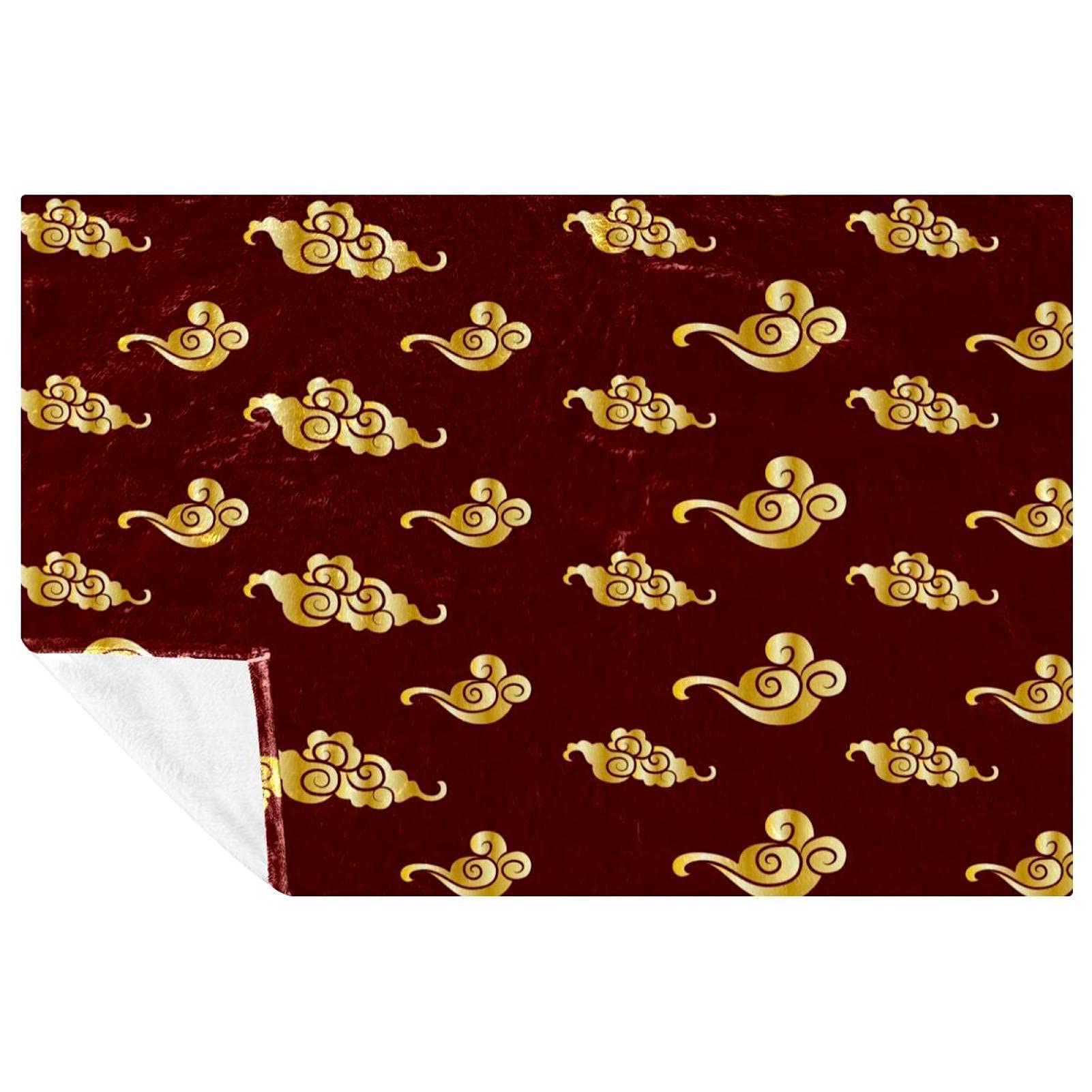 Couverture chaude plaid nuages chinois dorés pour lit et canapé