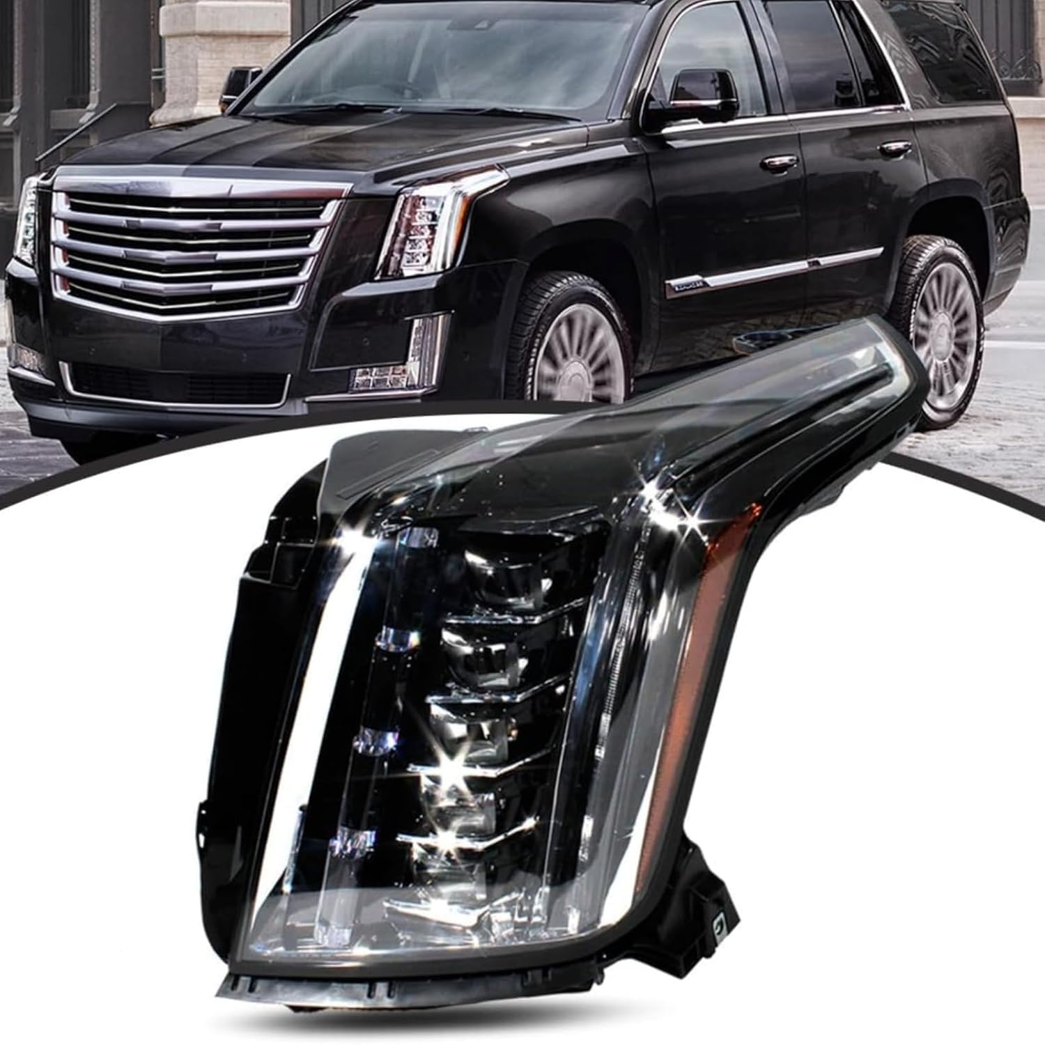 Left Driver Side Headlights Headlamps Assembly Bulbs fit for 2015 2016 2017 2018 2019 2020 Cadillac Escalade/ESV, LED, Black, front light, 84216044 GM2502457