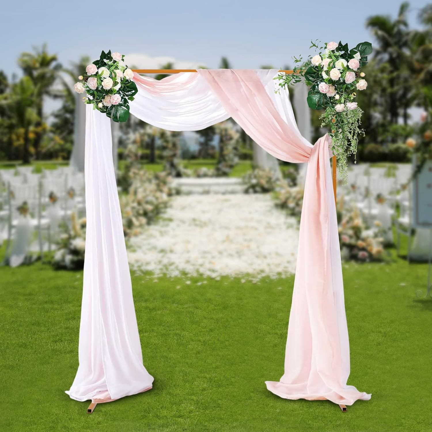 Wedding Arch Stand with Bases,Square Metal Flower Balloon Frame 6.6 x 4.9 Feet Square Garden Arch Metal Abor for Weddings Party Event Decoration