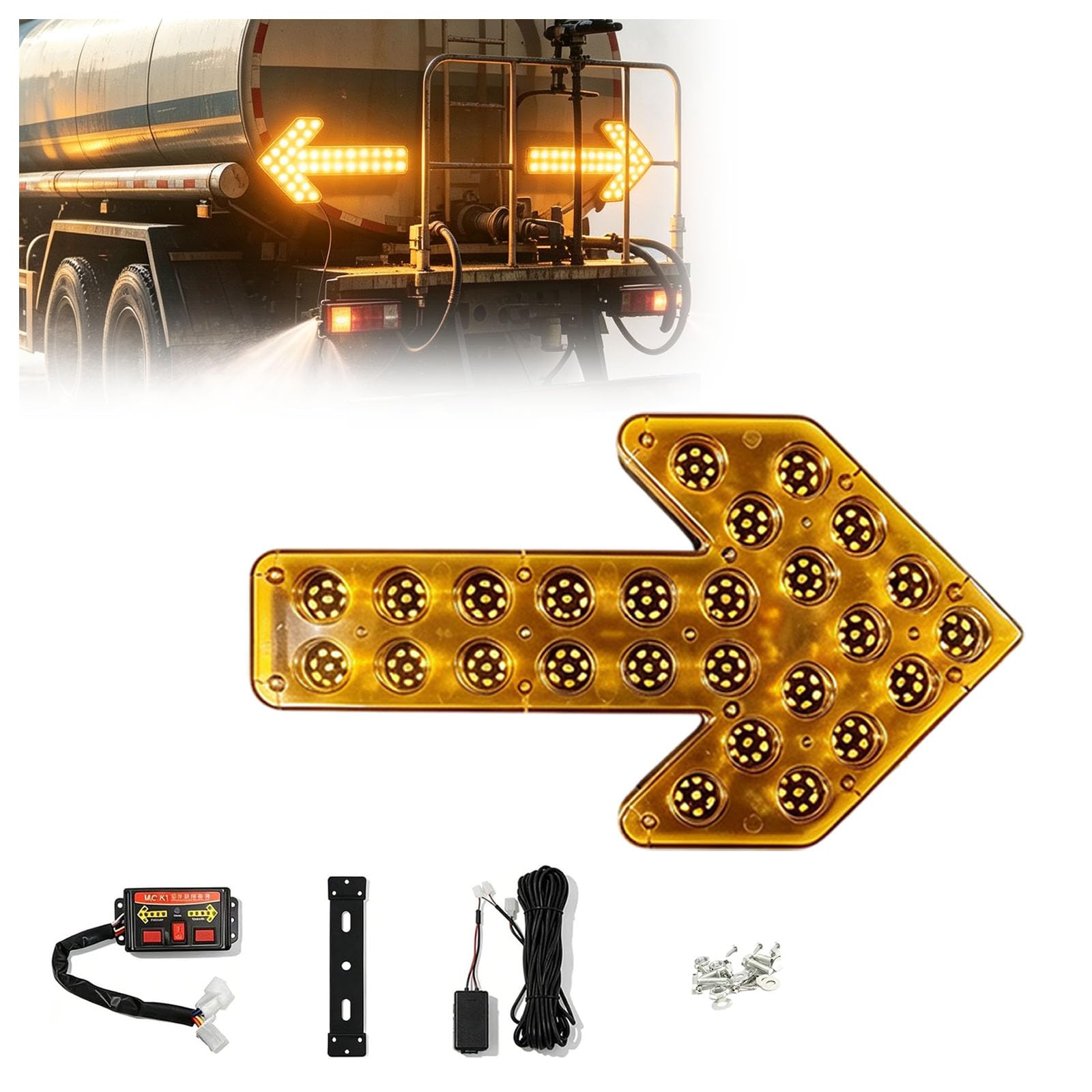 Lampka Sygnalizacyjna Led W Postaci Strzałki W Pojeździe, 208 Koralików Led, 35 Cm, 1 Szt.(Size:12V,Color:Żółty)