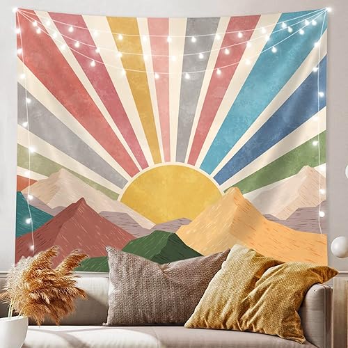 SUOTEMEIFEI Tapiz bohemio de sol de montaña, arte simple, paisaje de puesta de sol, paisaje, abstracto, estético, decoración de pared, dormitorio,