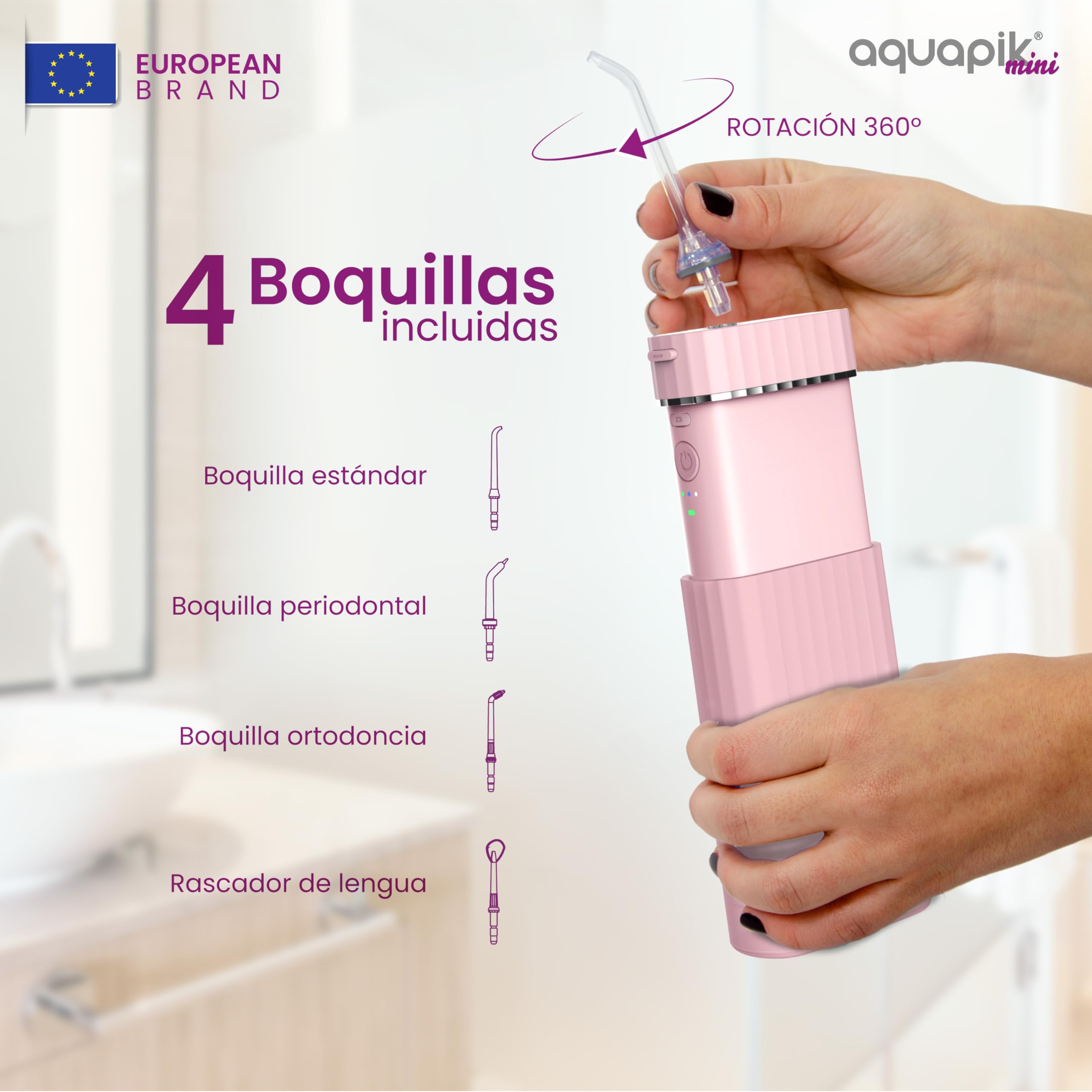 Compra Inteligente: Aquapik® Pro Irrigador dental Sobremesa + Aquapik® Mini en un Pack (Rosa - Blanco)
