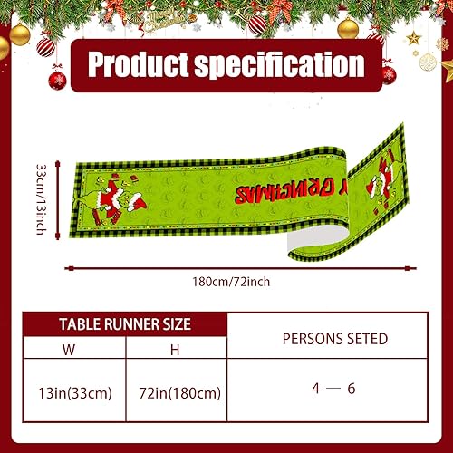 Miniatura 8 de Camino de mesa de Navidad de lino verde mantel de Navidad Navidad invierno vacaciones hogar cocina comedor decoración de mesa de 13 x 90 pulgadas