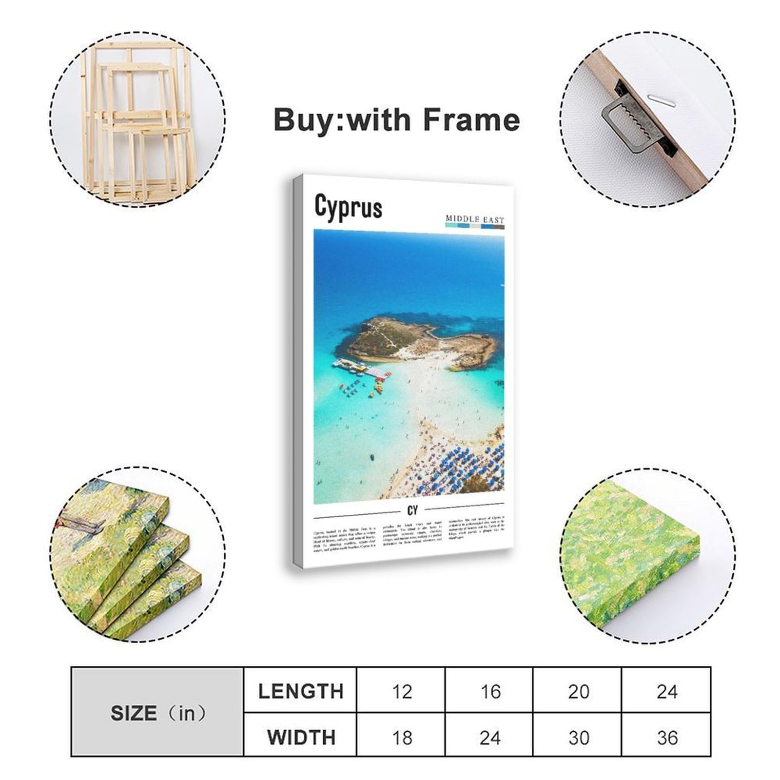 NEOHI Cypr Bliski Wschód plakat podróżny słynnej azjatyckiej scenerii miasta płótno sztuka ścienna plakaty i wydruki pokój estetyczna sypialnia biuro dekoracja 12 x 18 cali (30 x 45 cm)