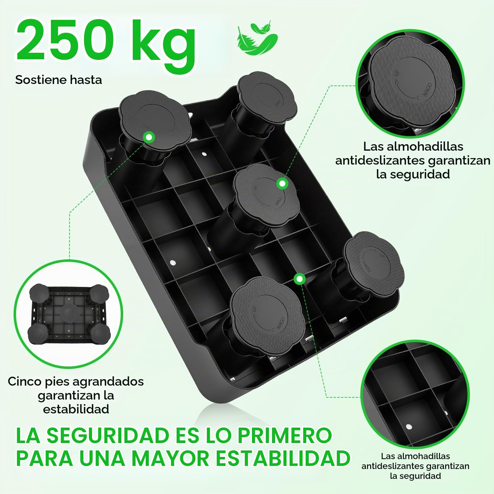 Escalón antideslizante de 15 cm, escalón de 3 niveles ajustable en altura con luz residual, máx. 250 kg, 42 * 32 cm, taburete para interior y exterior para personas mayores, ducha, bañera
