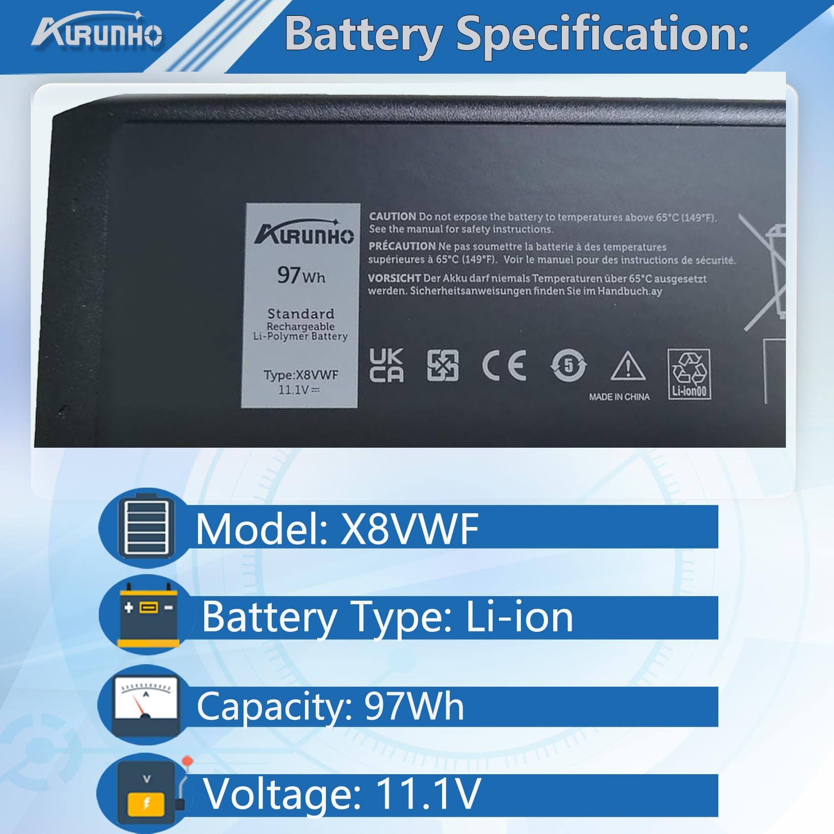 Batteria Di Ricambio Per Dell Latitude 14 5404 7204 7404 X8VWF - Foto 9