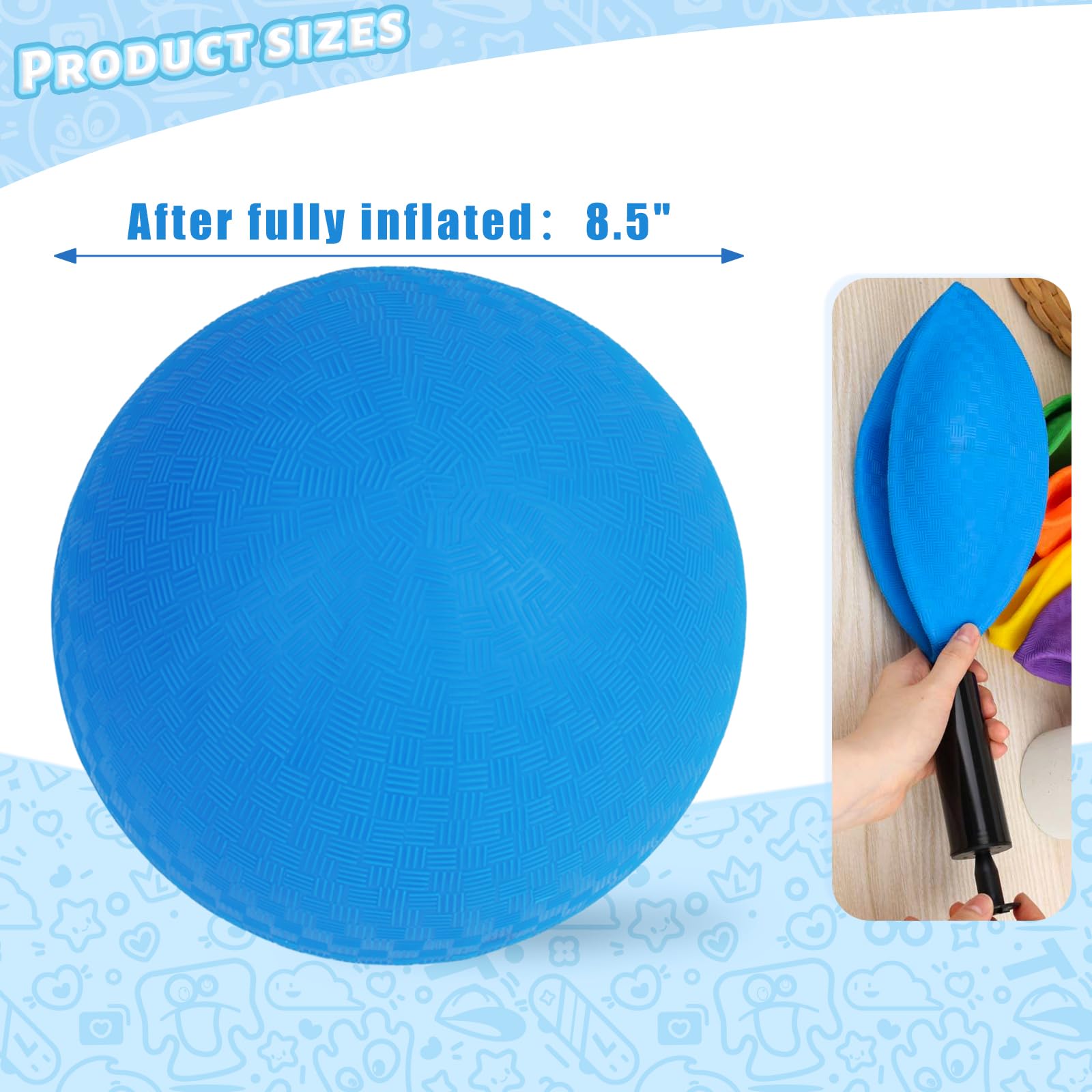 LovesTown 6PCS Playground Balls with Air Pump, 8.5inch Inflatable Dodge Ball Colorful Handball Rubber Kickball for Kids Ball Games - Image 2