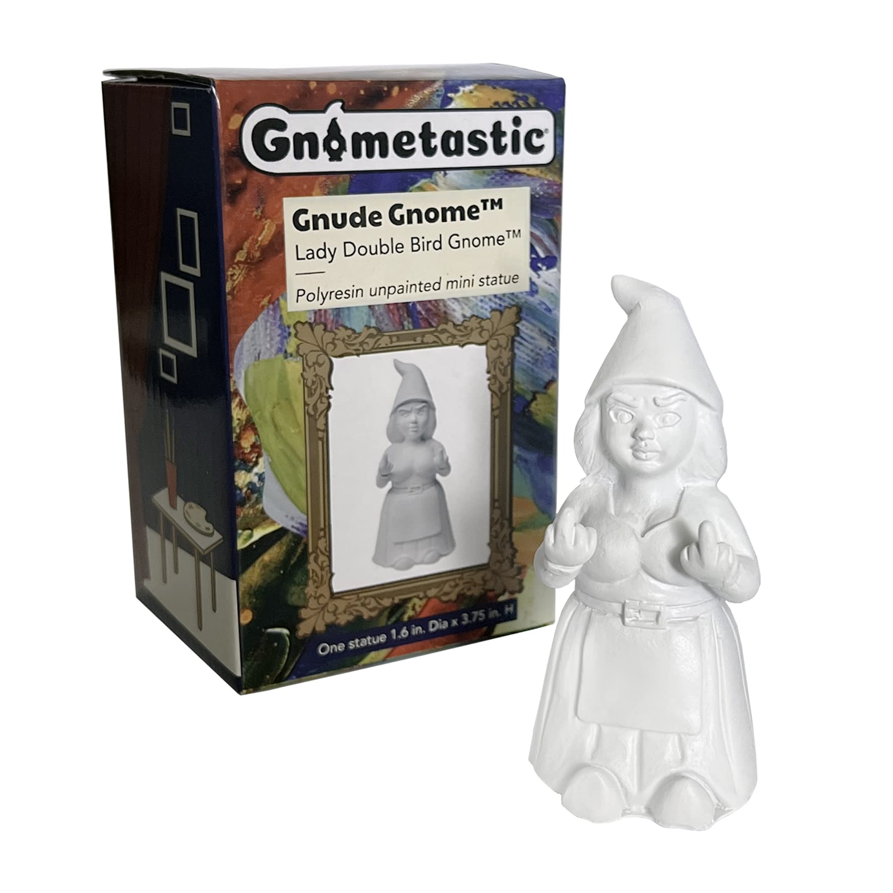 Gnometastic Gnude Mini Gnomes - Lady Double Bird Unpainted Gnome Statue, 3.75in, DIY Paint Your Own Gnome - Indoor, Outdoor Funny Garden Gnomes to Paint for Adults Polyresin
