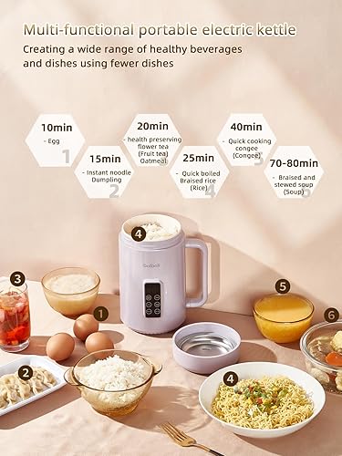 Miniatura 2 de balbali Olla eléctrica portátil para cocinar dormitorio  Hervidor eléctrico de viaje antiadherente de 28 onzas, mini olla caliente con control de