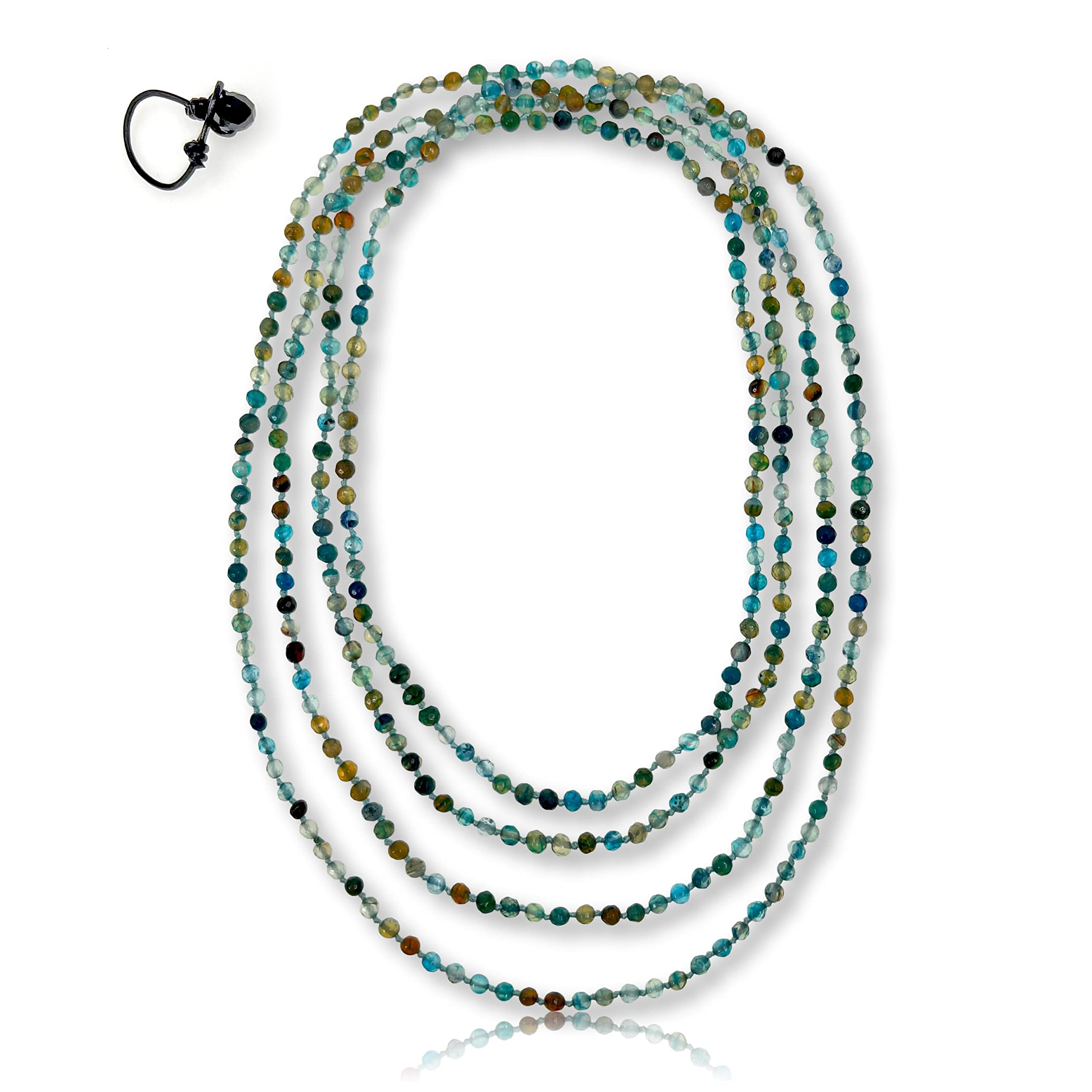 MGR MY GEMS ROCK! Petite Natural Agate Stone Beaded Hand Knotted Light Weight Endless Infinity Long Or Multi-Layer Necklace, 70-Inch Long Approx.