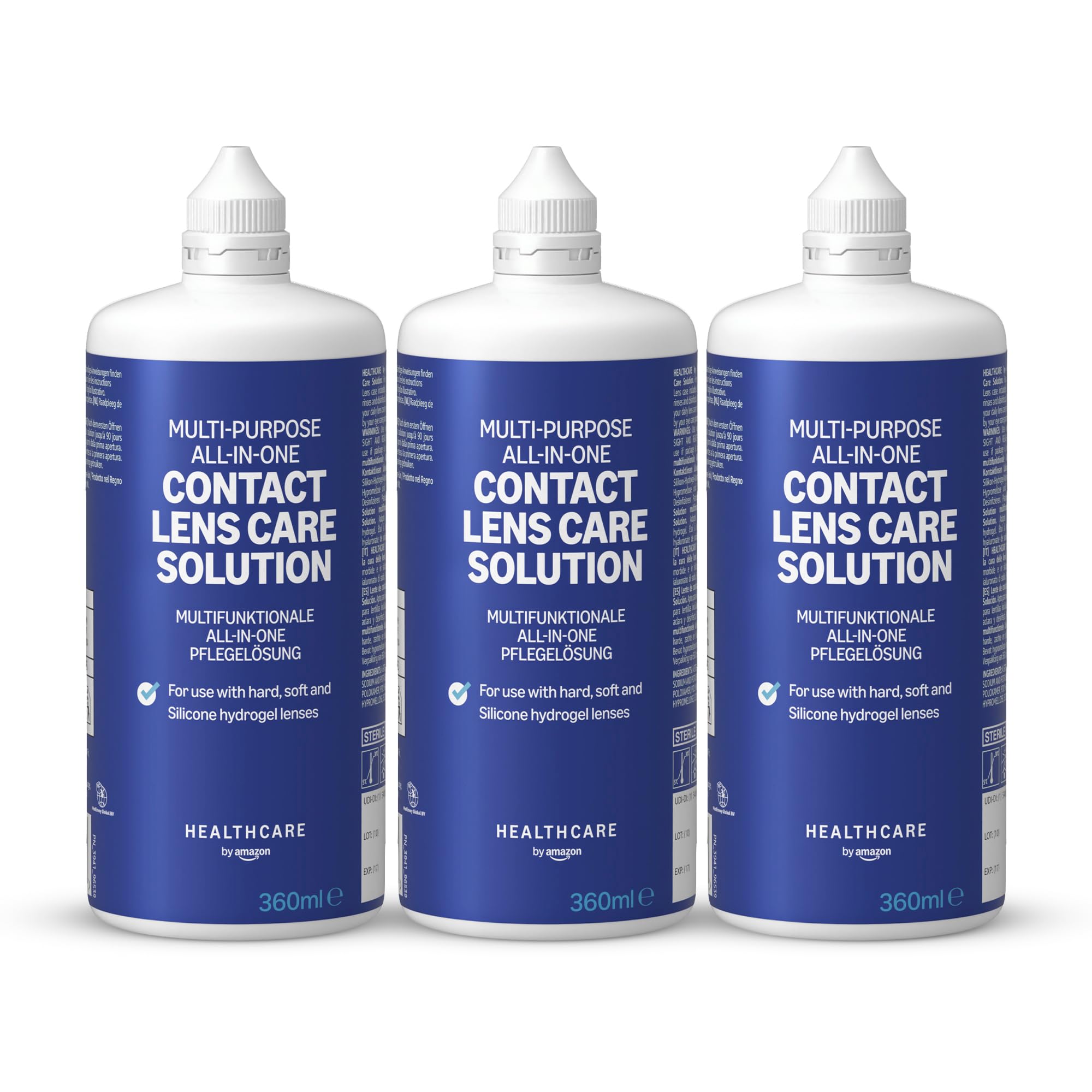 Healthcare by Amazon Multi-Purpose All-in-One Contact Lens Solution 3 x 360 ml, (Previously Amazon Basic Care) – Packaging May Vary