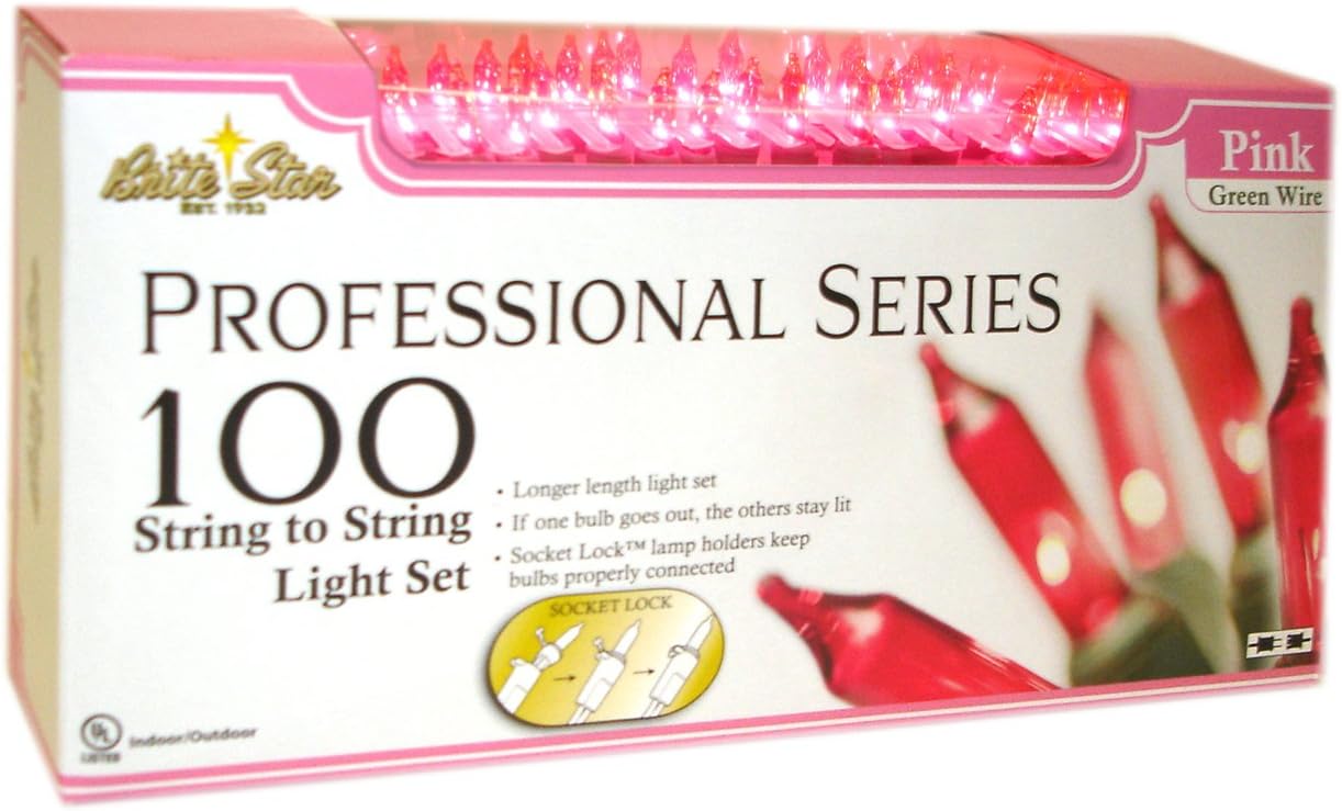 Brite Star 100 Count Professional Series Mini Lights, Green Wire, Pink image 2