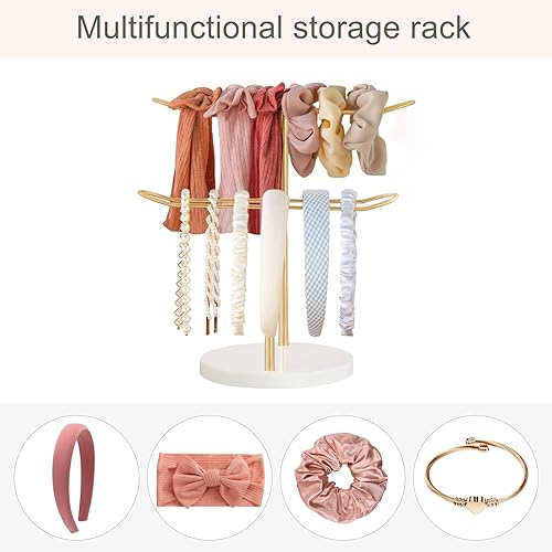 Miniatura 7 de Dahey Organizador de diadema de metal de 2 niveles para el cabello, soporte de exhibición, organizador de diadema, cuerdas para el cabello,