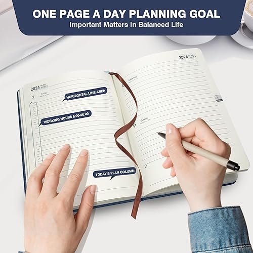 Miniatura 5 de Agenda semanal y mensual 2024 (enero de 2024 a diciembre de 2024), agenda diaria de cuero, libro de citas, organizador de objetivos, calendario,