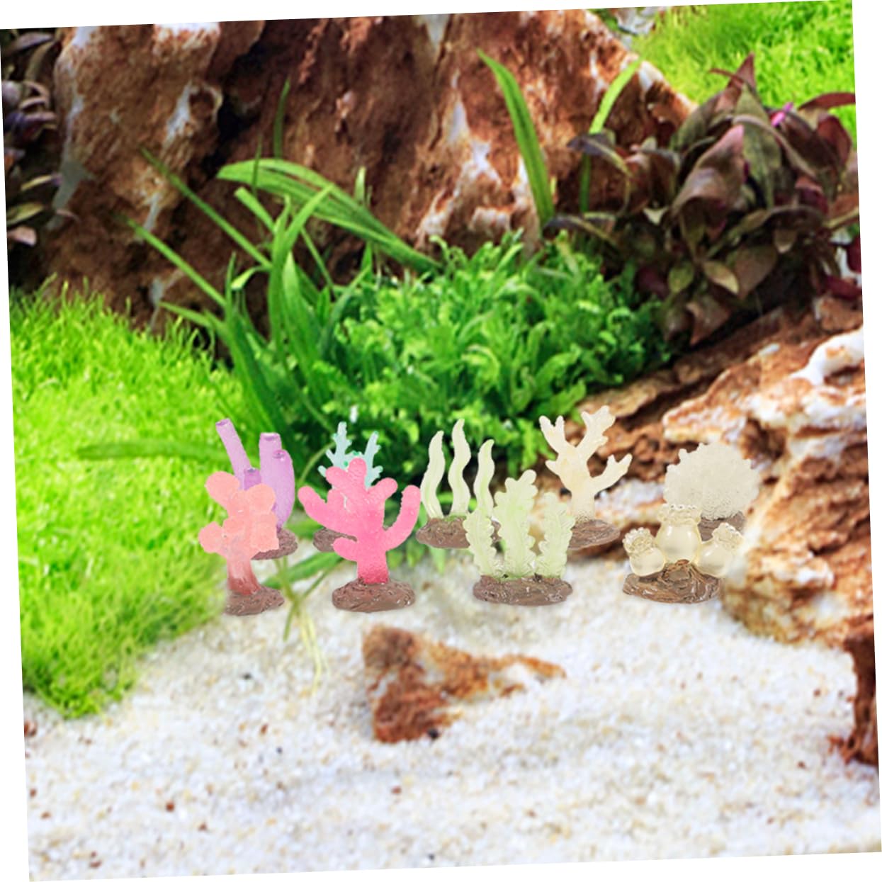 GANAZONO 36piezas Decoración Coral De Acuario Brillante Adornos De Coral Simulados para Peceras y Tanques De Agua Salada Decoración De Paisaje Acuático
