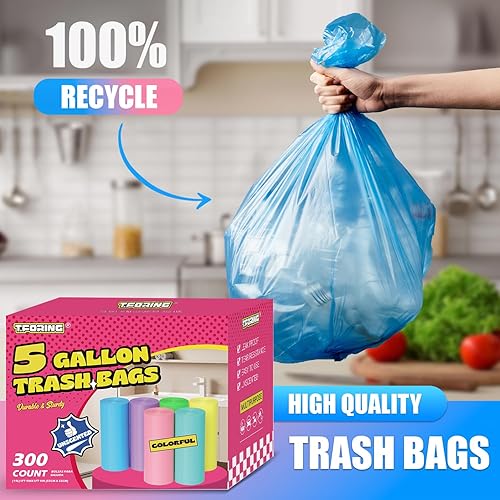 Miniatura 9 de T.FORING Bolsas de basura transparentes de 8 galones  240 bolsas de basura medianas para cocina, sin perfume, bolsas de basura fuertes de 30 litros