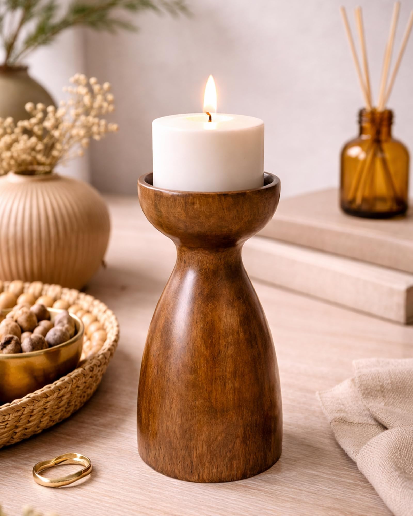 Homesake Wooden Candle Stand Set - Rustic Home Decor -15 Homesake Wooden Candle Stand Set - Rustic Home Decor -15